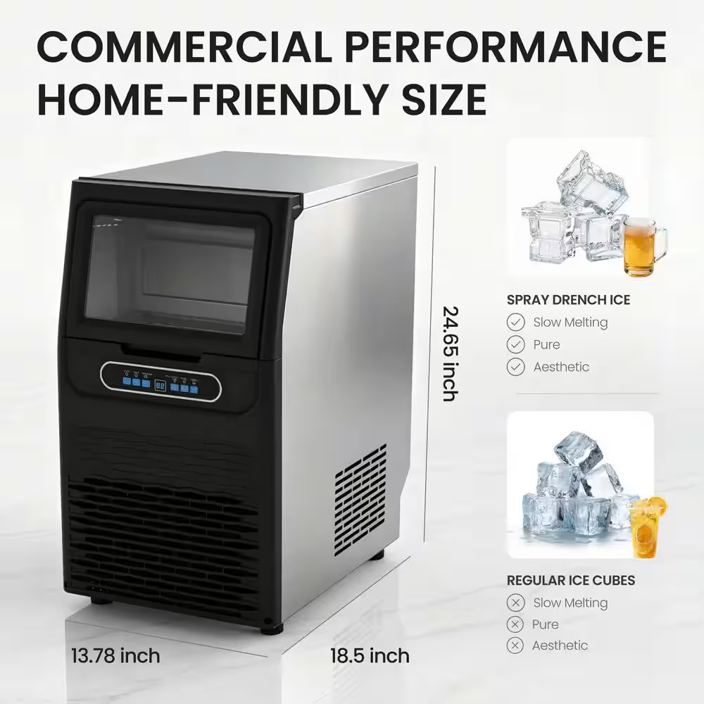 13.78 In. Commercial Ice Maker, W/30 Lbs. Storage, 110 Lbs. /24 H Freestanding S