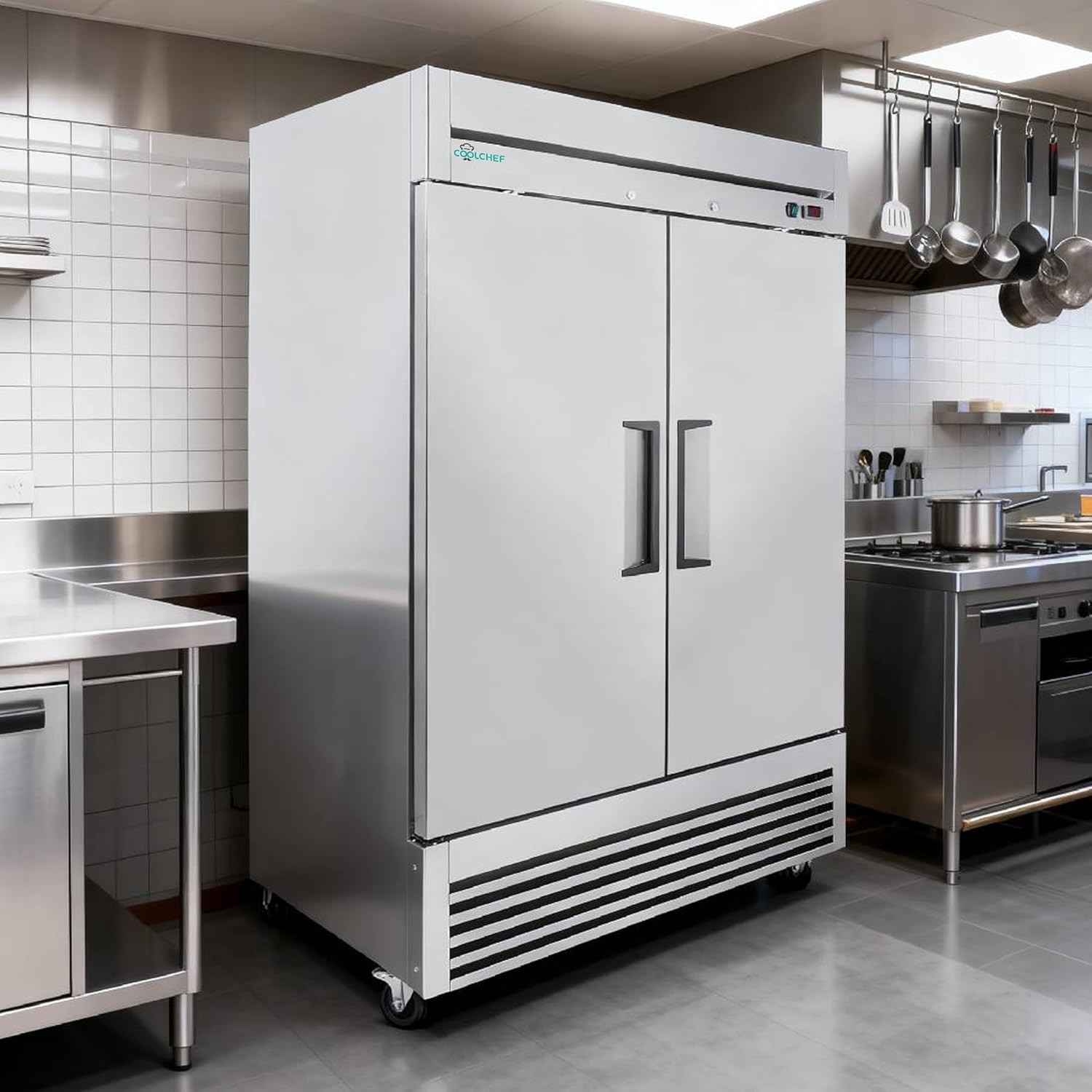 54″Commercial Freezer 49Cu.Ft Double Door Reach-In Freezer Air Cooling 6 Shelves