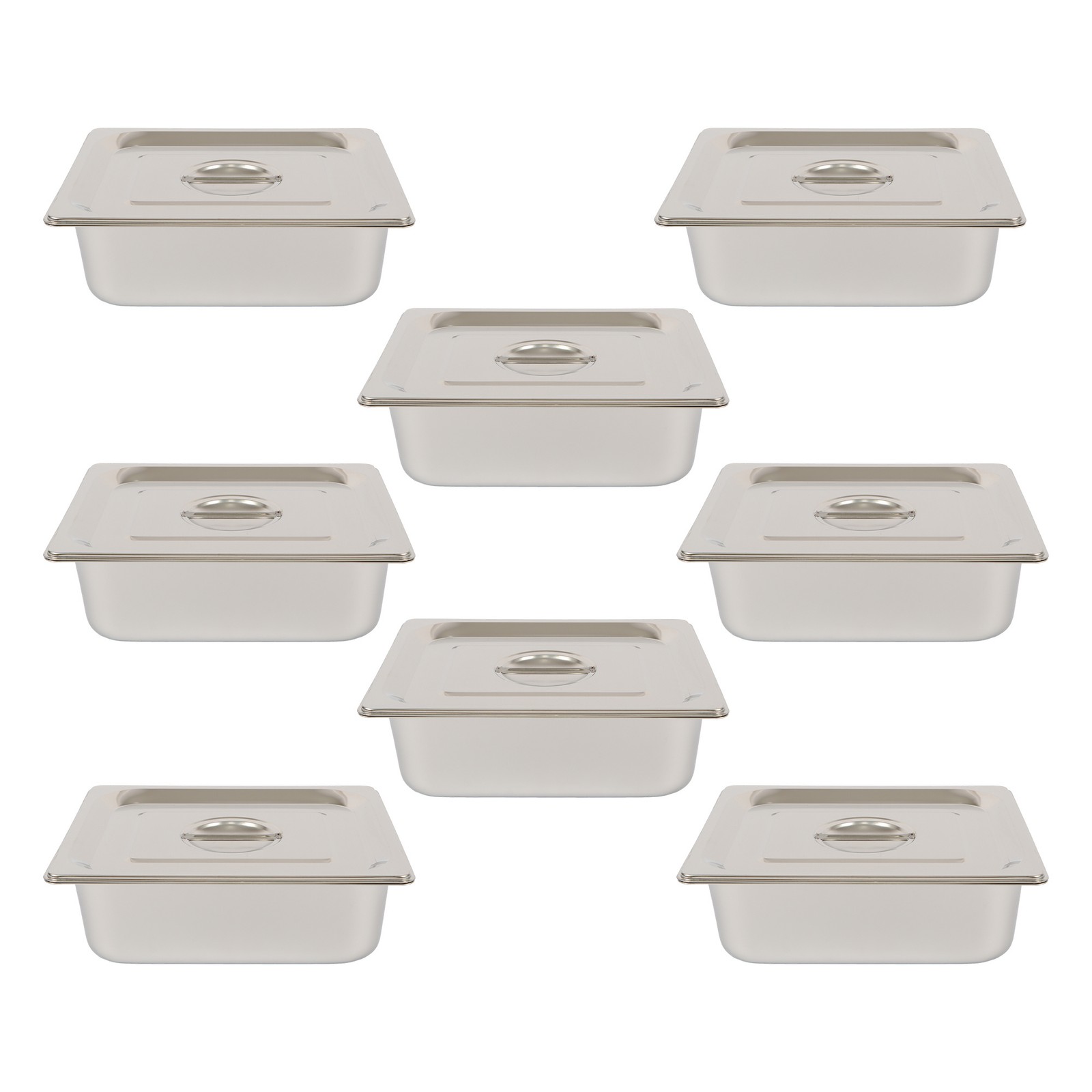 8 Pack 1/2 Size Hotel Pans Steam Table Pan 4″ Deep Stainless Steel with Lid