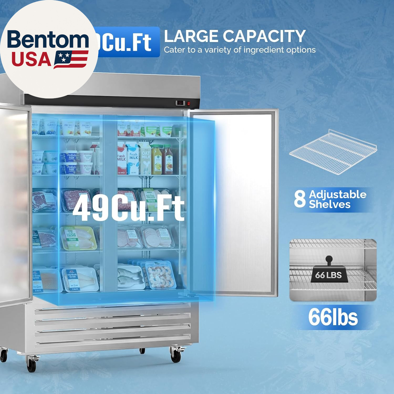 54″ W Commercial Refrigerator Reach in Refrigerator ETL NSF Certified, 49 Cu.Ft