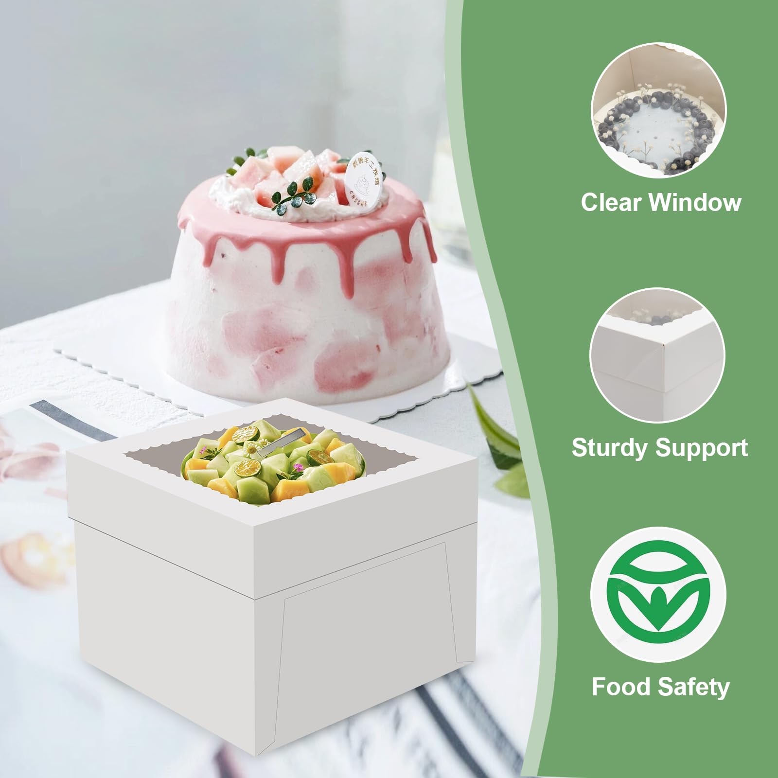 LNDIEHS 2 Pack Cake Boxes, 12x12x8 Inches Tall Box inches, White