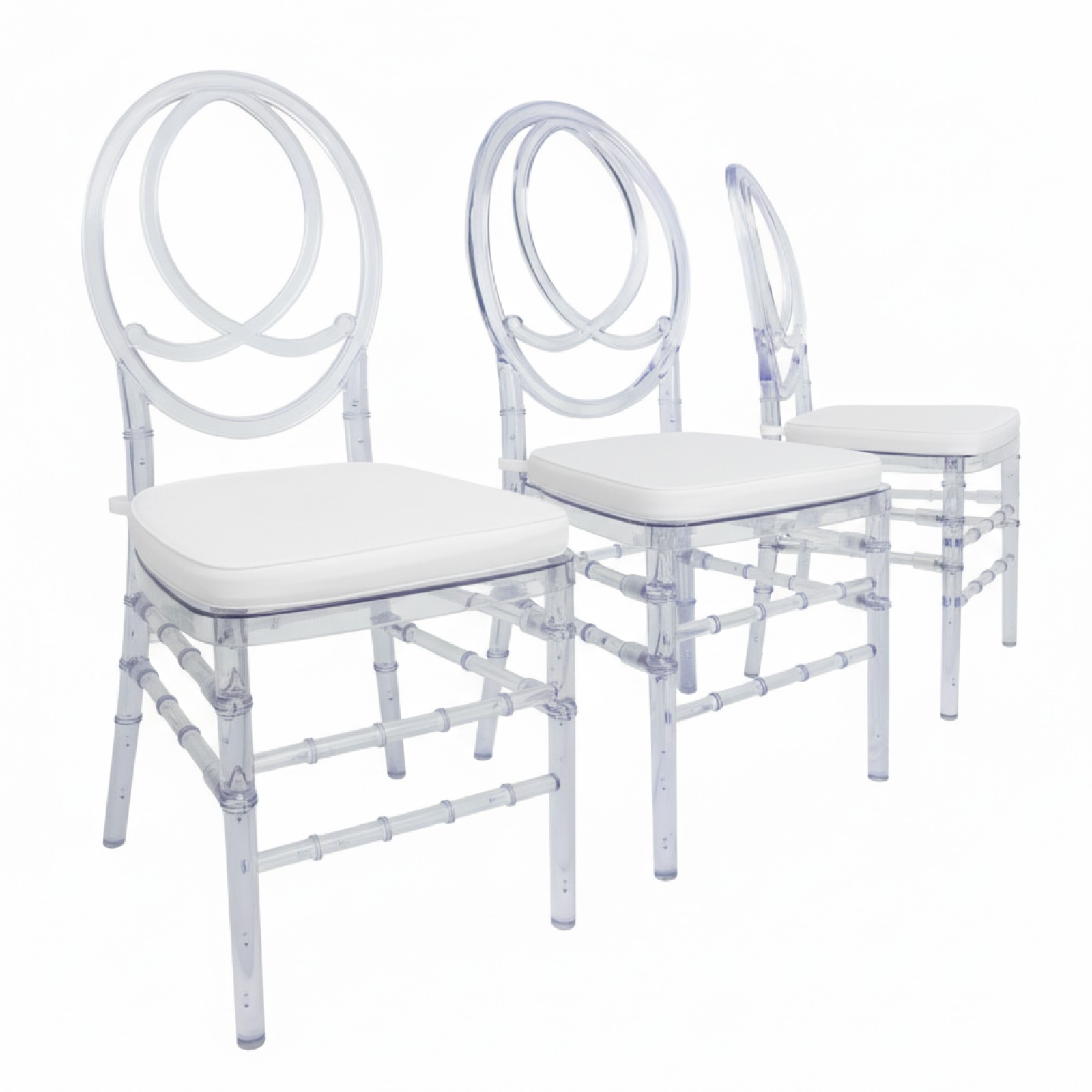 Set of 3 Chiavari Style Acrylic Chairs with Cushions Crystal Clear Modern Dining