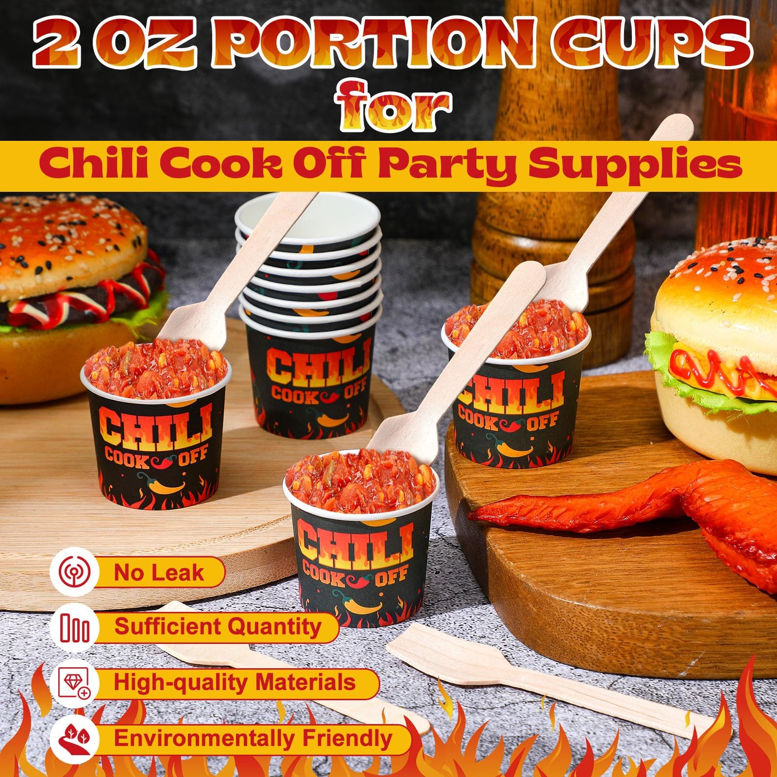 100 Pcs Chili Cook off Party Decorations, 50 Pcs 2 oz Mini Chili Cook off Tas…