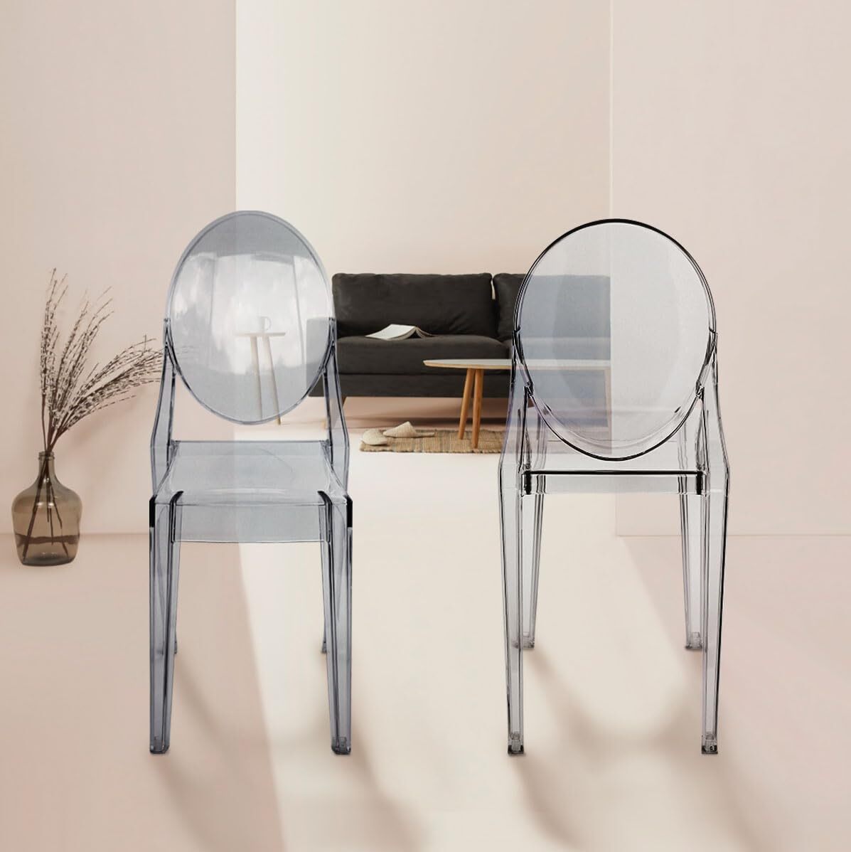 Set of 4 Ghost Chairs Transparent Crystal Acrylic Stacking Chair for Events Home