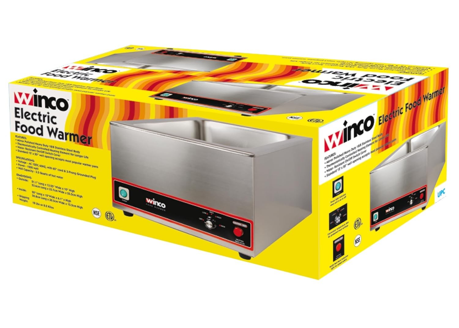 Large Stainless Steel Food Warmer Winco 120V 1200W