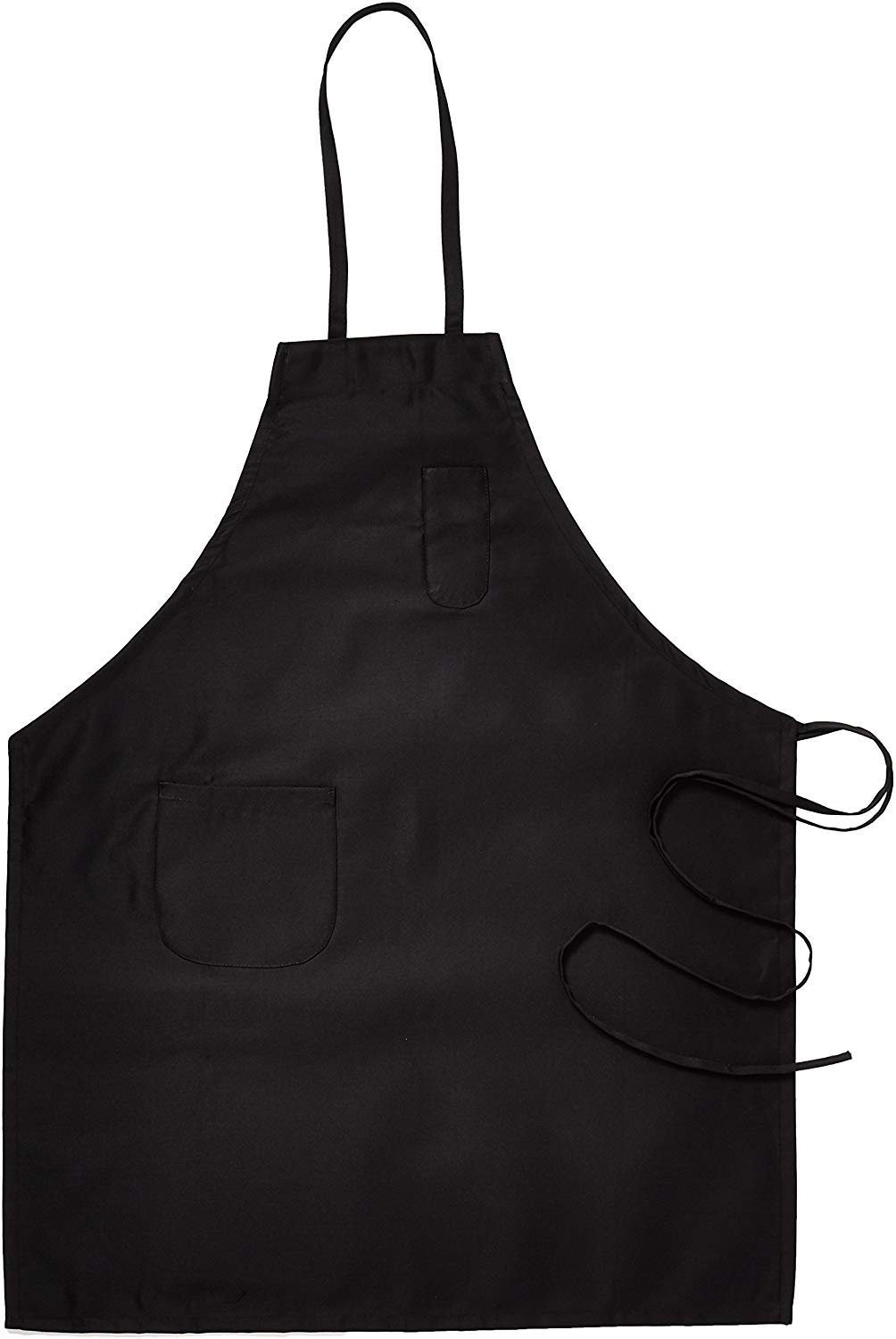 Winco BA-PBK Full Length Bib Apron with Pocket, Black