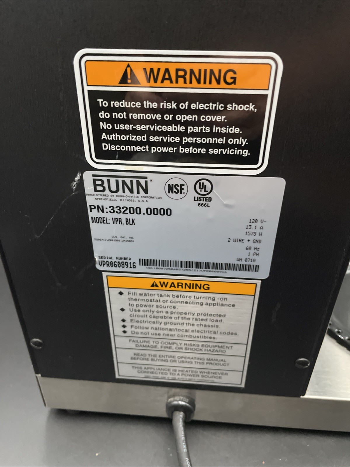 Bunn VPR Series 33200 Commercial Restaurant Coffee Maker Brewer Tested