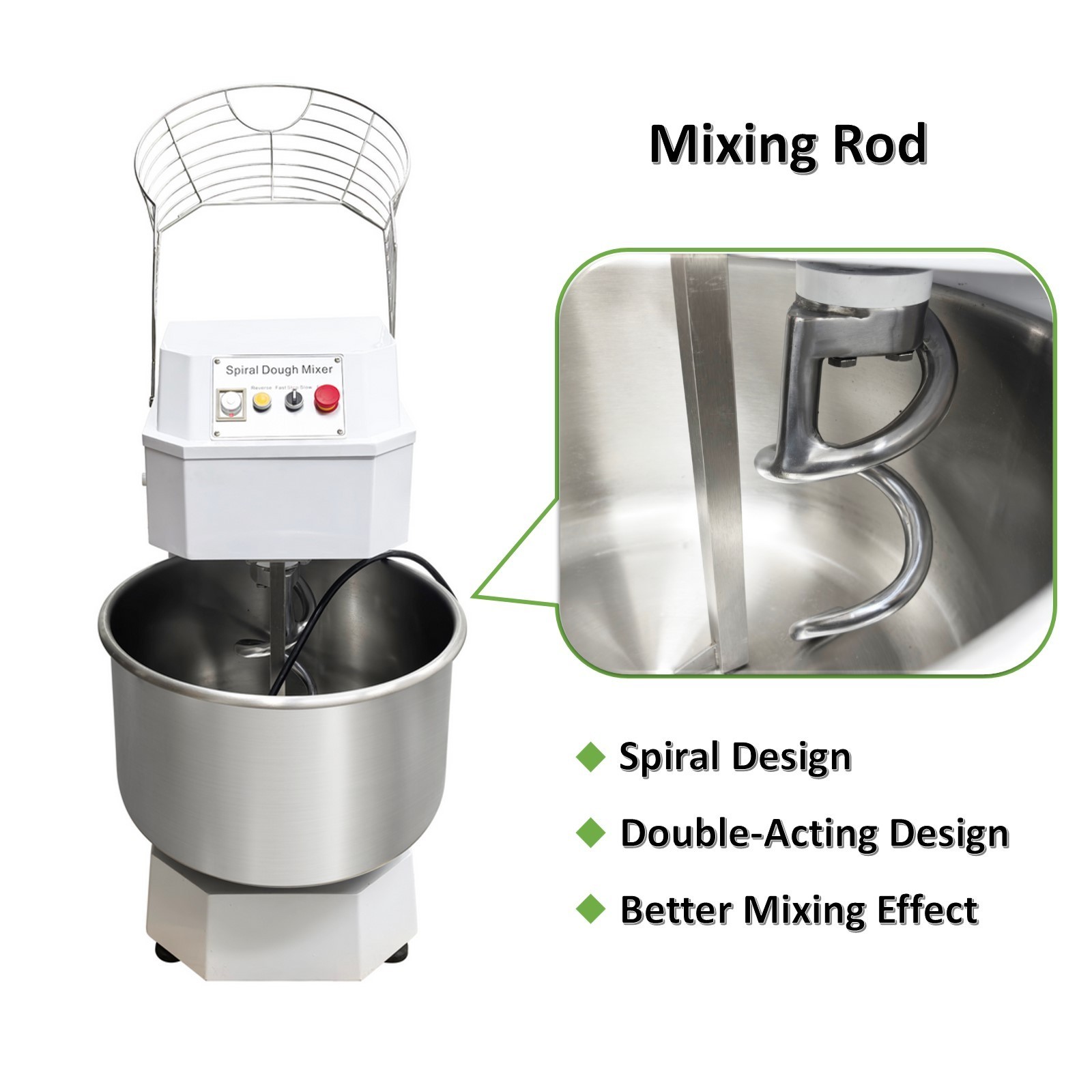 PreAsion® 220V Electric Spiral Dough Mixer 80QT Commercial Flour Mixer Machine