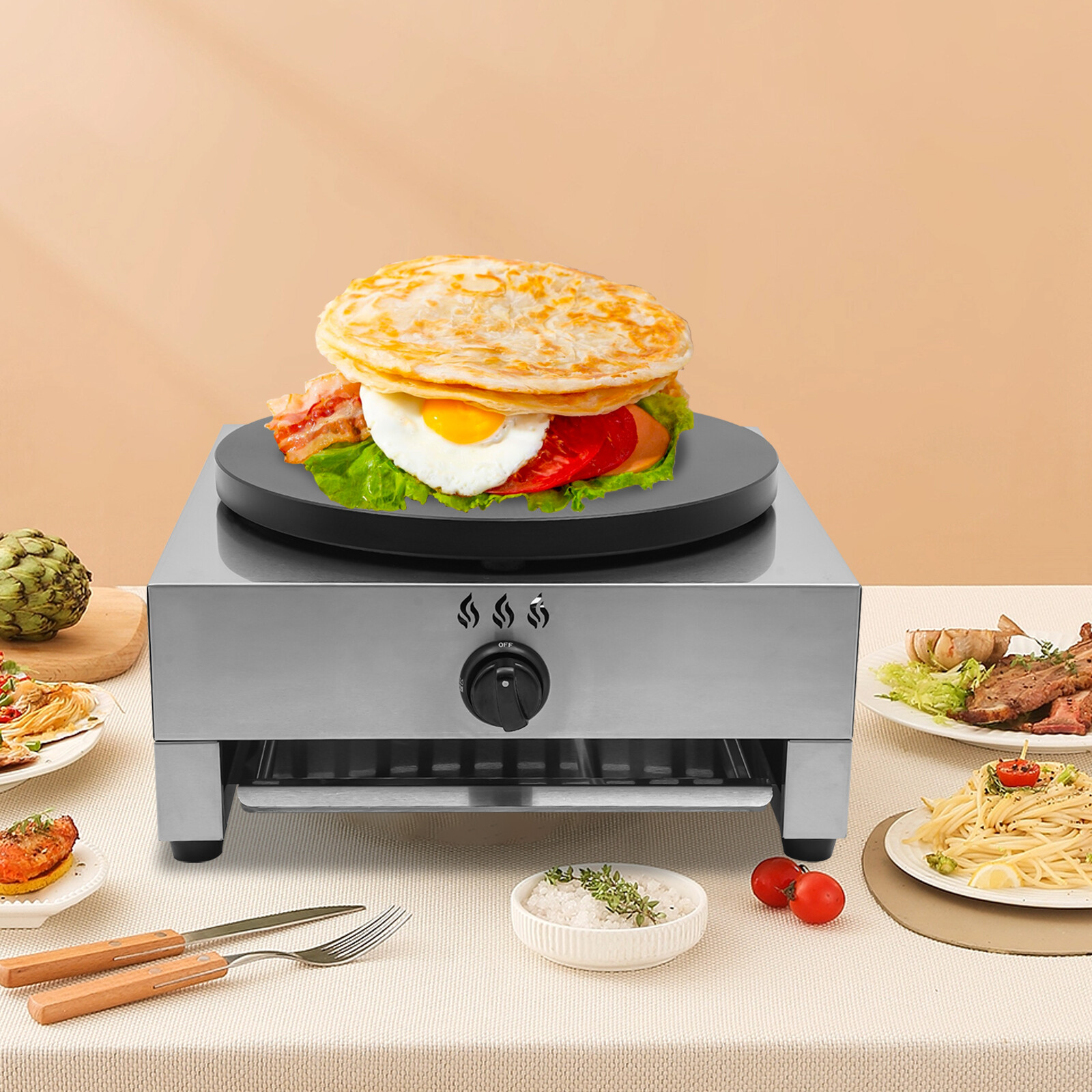 Commercial Crepe Maker Machine, Pancake Big Hotplate, Gas Pancake Cooker