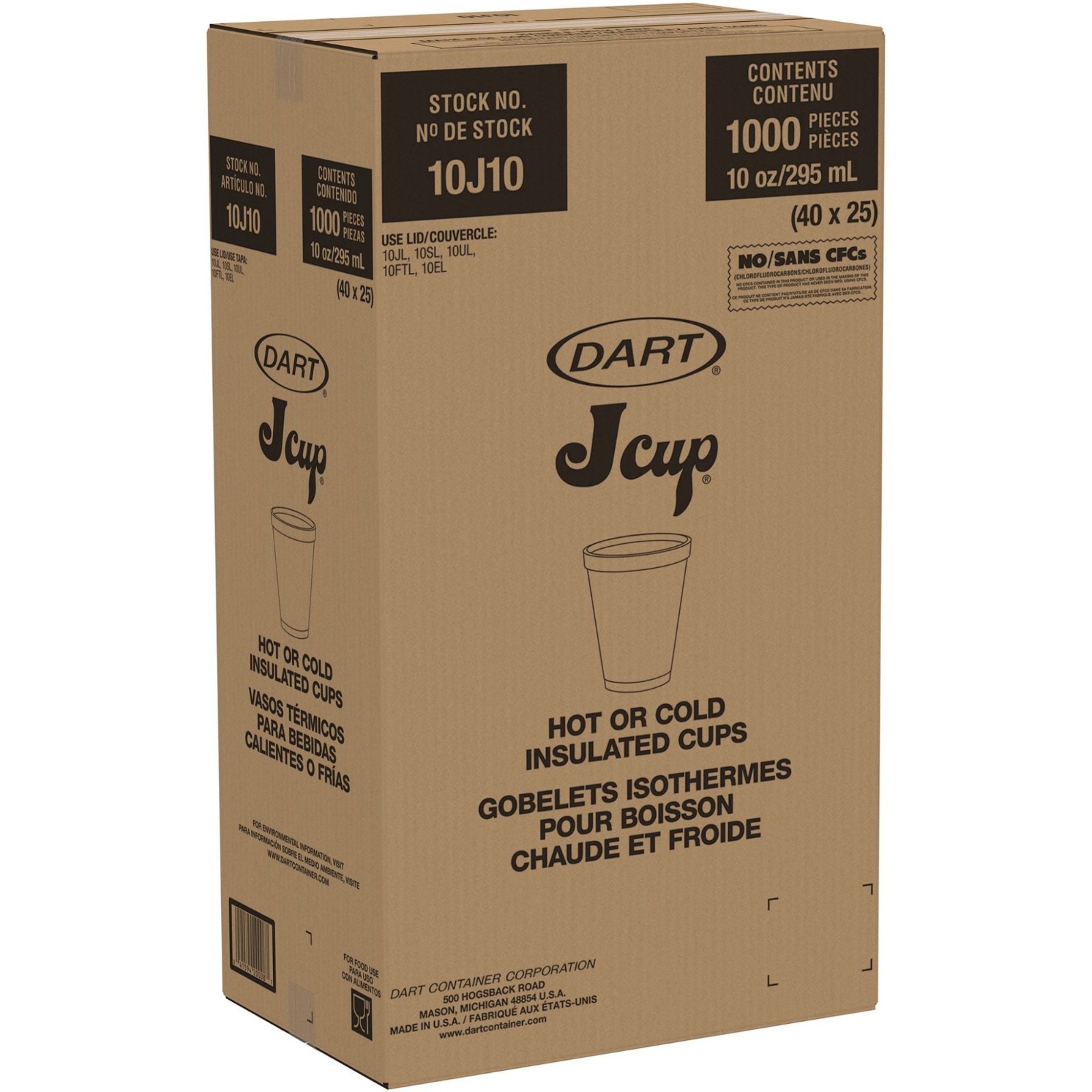 Dart 10J10 Foam Cup 10 oz Insulated White Disposable Drink Cup 1,000/Case