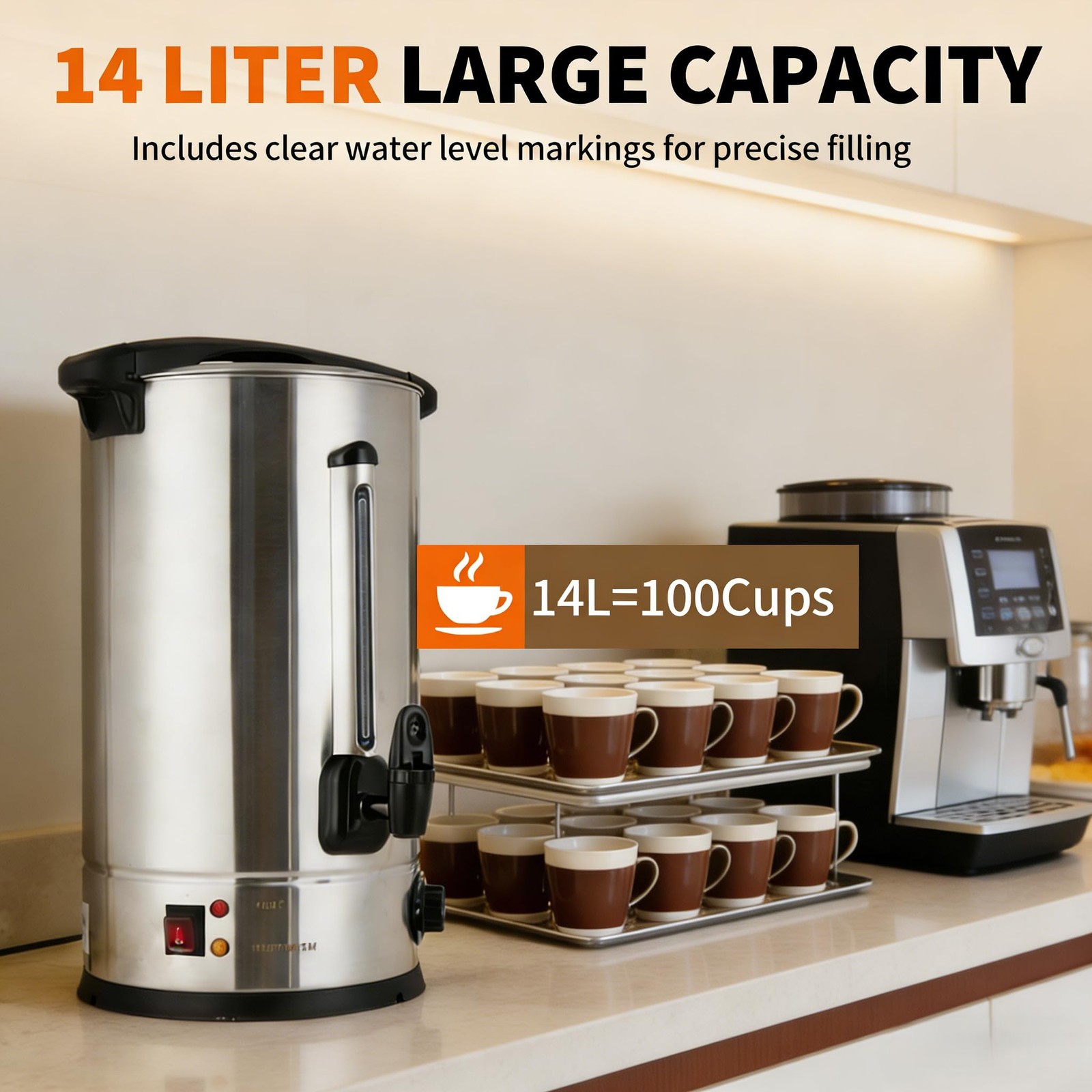 14 L/100 Cups Coffee Urn, Commerical Coffee Maker Large Percolator Pot Dispenser