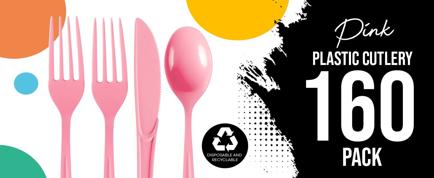 Pink Plastic Silverware Heavy Duty 160 Pcs Pink Plastic Cutlery Set Disposable
