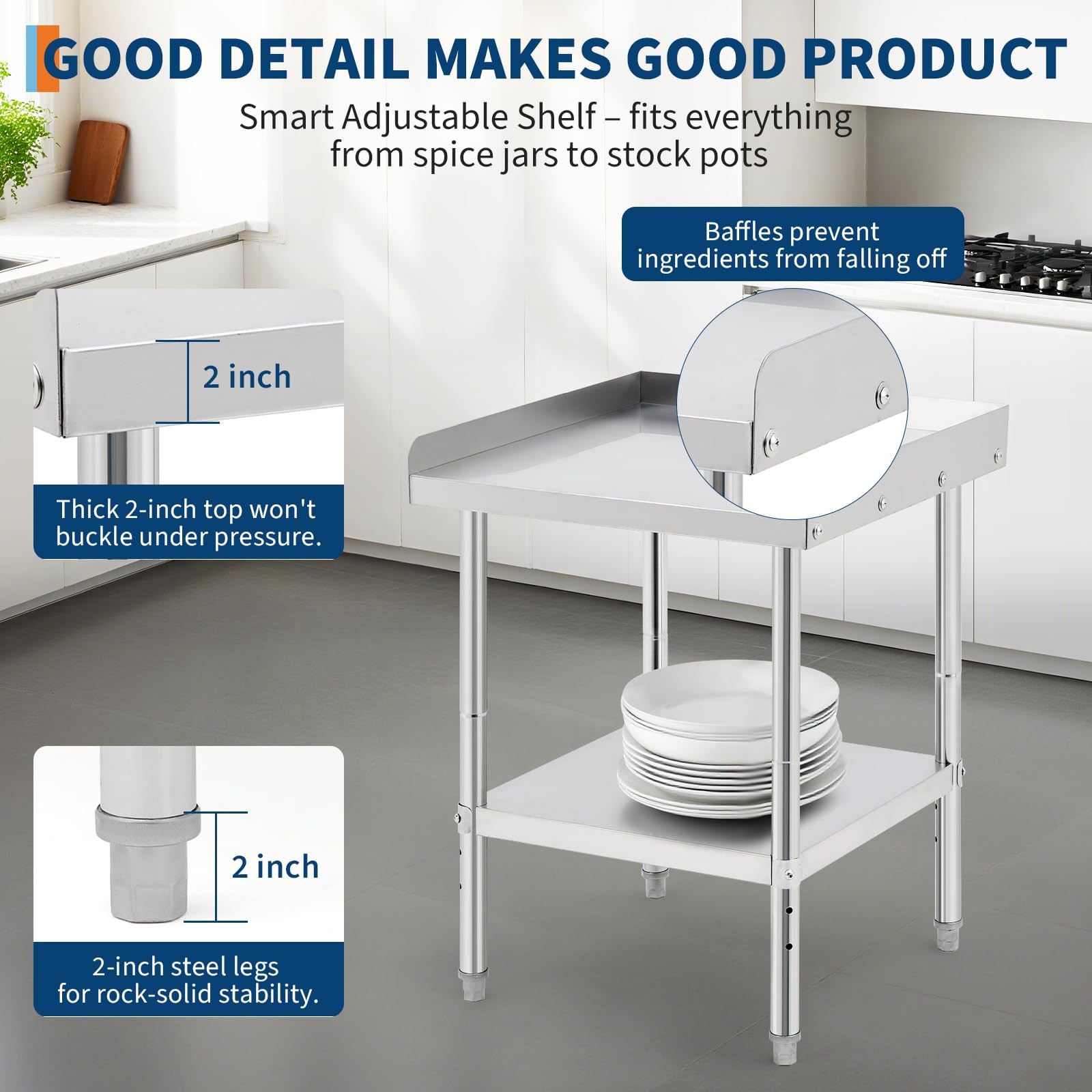 28×24 inch Stainless Steel Work Table ,2-Tier Commercial Kitchen Food Prep Table
