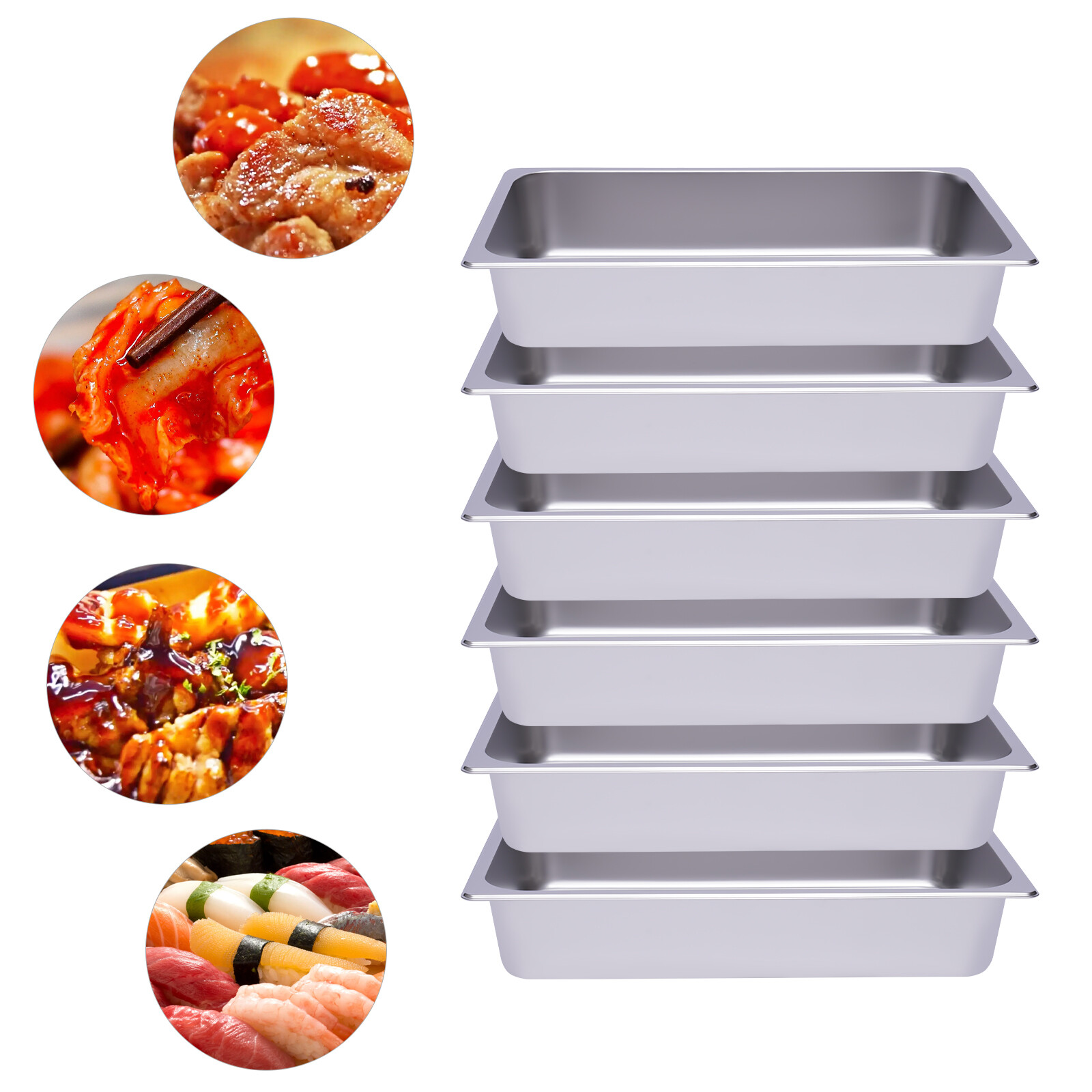 6 PACK Full Size 4″ Deep Steam Table Food Pan Commercial Tray Stainless Steel