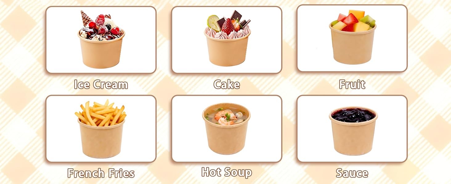 160 PCS Ice Cream Cups Disposable, 8 oz Paper Ice Cream Bowls, Soup Bowls for