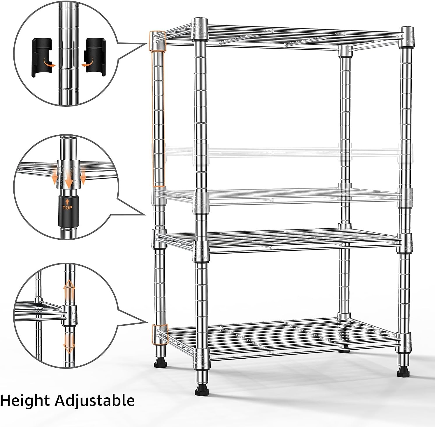 MZG 450 lbs Wire Storage Shelving 3 Tier Utility Shelving Unit Steel Organizer
