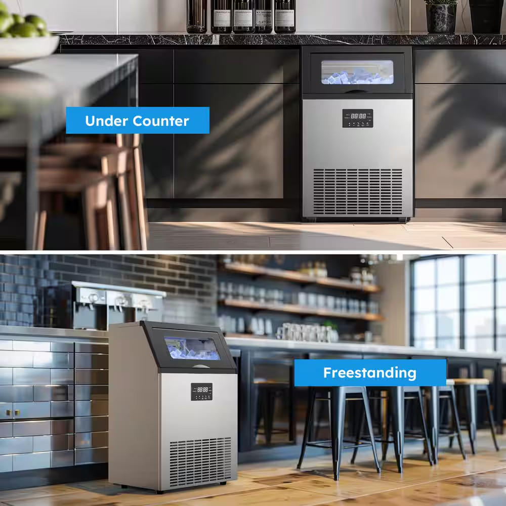 19.6 In. Commercial Ice Maker 200 Lbs./24 H Freestanding Stainless Steel Ice Mak