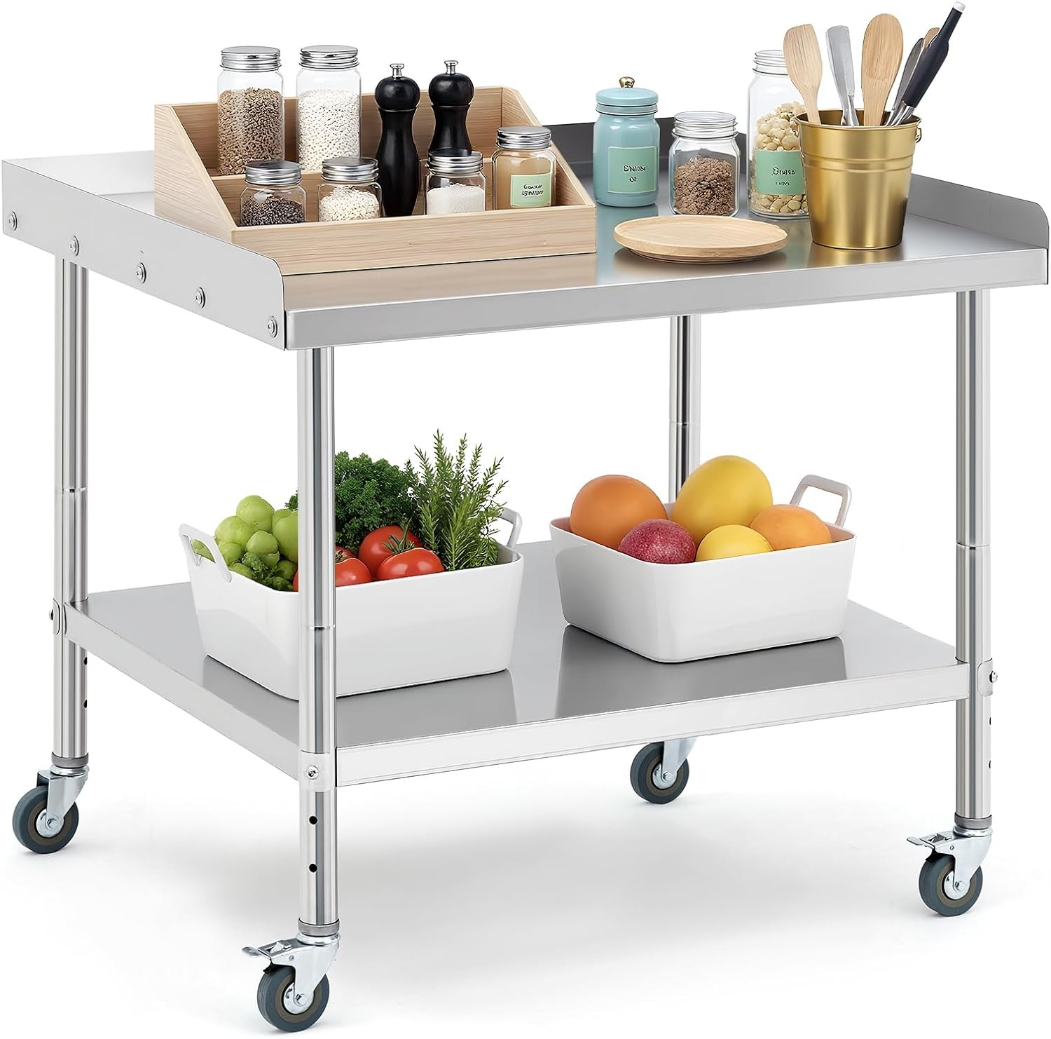 Stainless Steel Work Table 36×24″ Commercial Food Prep Table Restaurant w/ wheel
