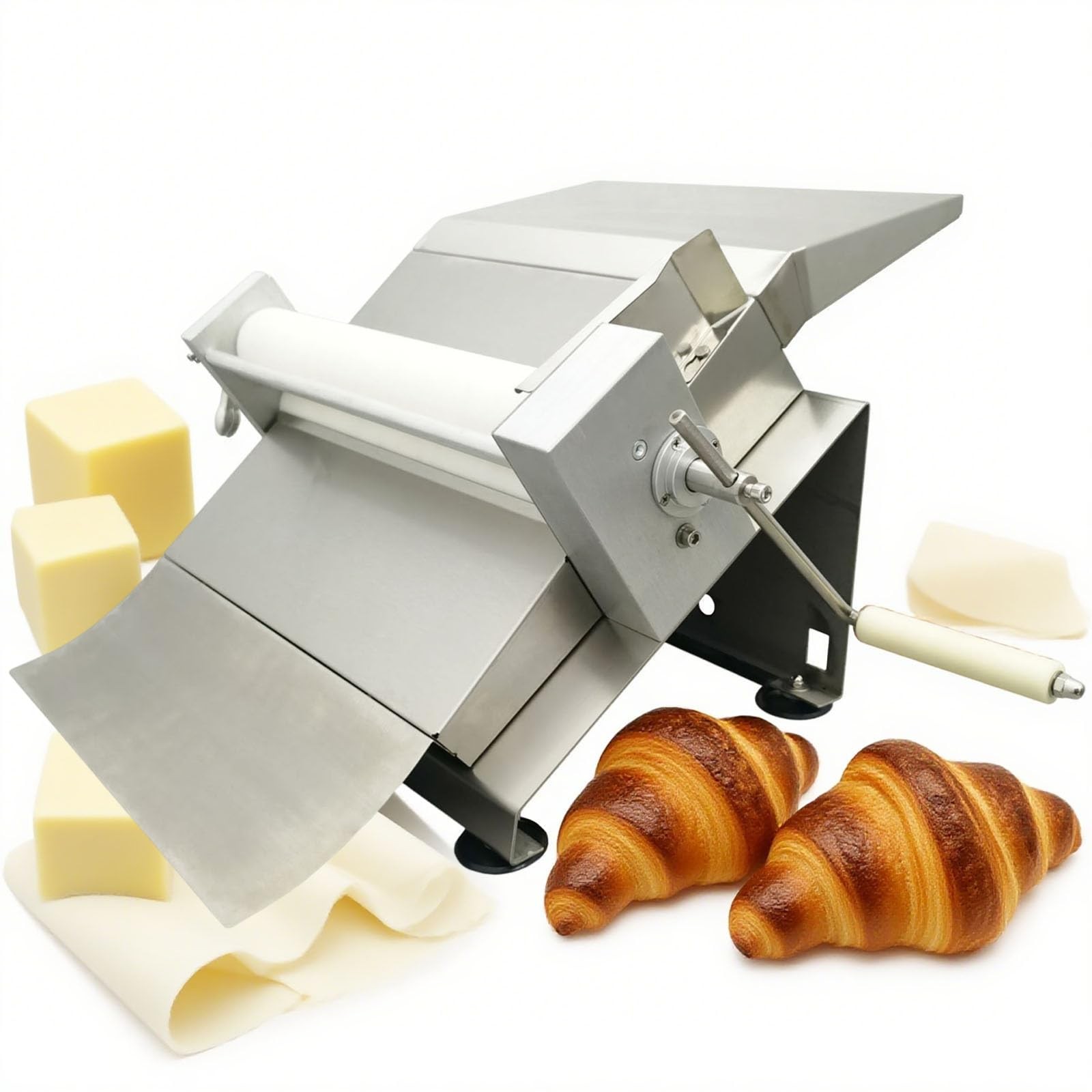 EQCOTWEA Manual Dough Roller Sheeter Machine 16.5″ Stainless Steel Pasta Press