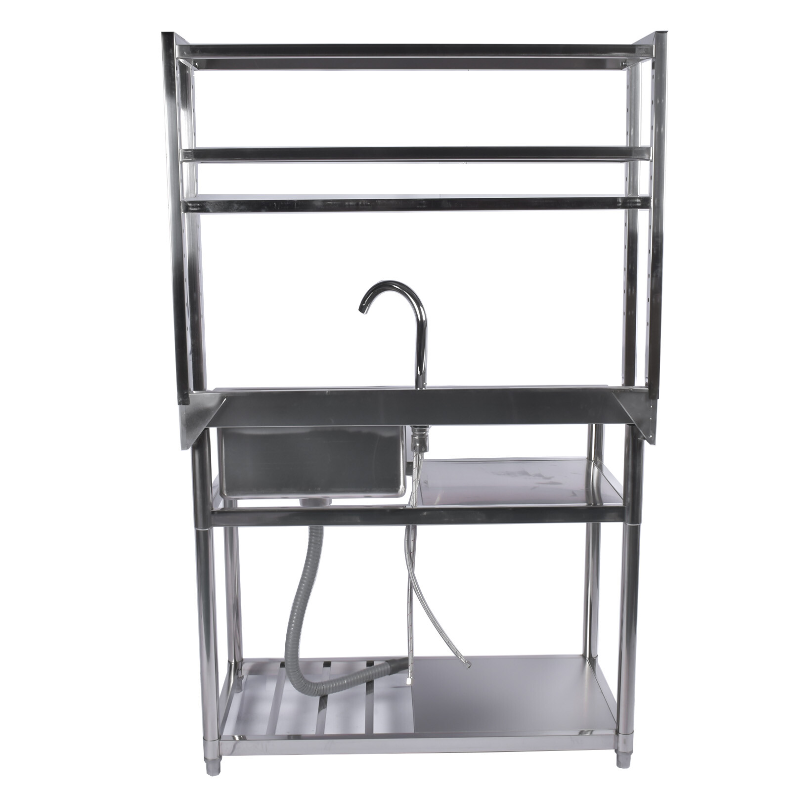 39.4in Stainless Steel Utility Right Sink Single Bowl Sink w/ Shelves Drainboard