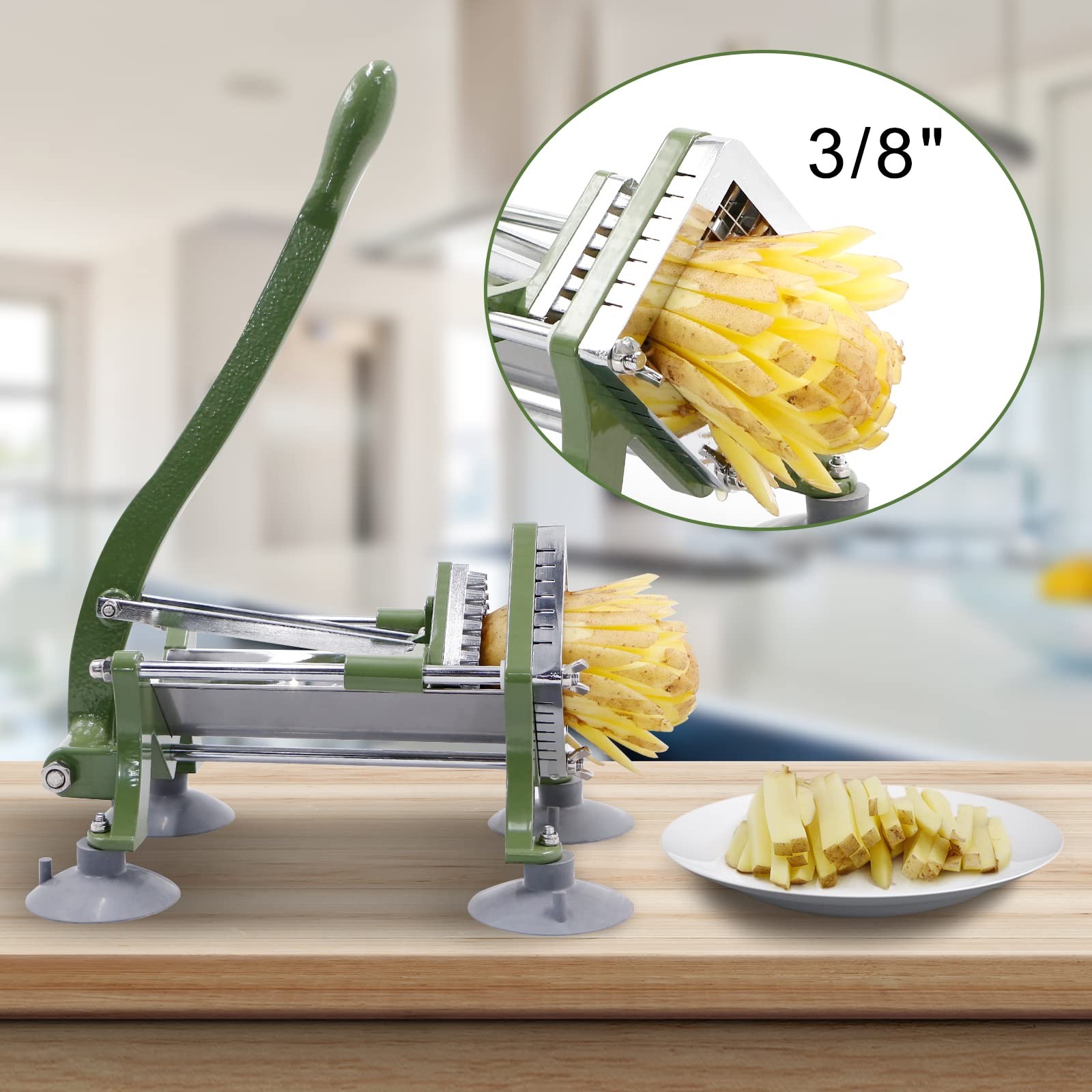 French Fry Cutter with 3/8 Inch Blade, Green 3/8-Inch Blade