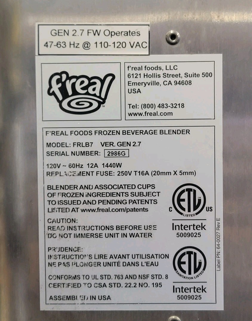 F’real FRLB7 Milkshake Blender Shake Machine Front Door Assembly Freal 👁