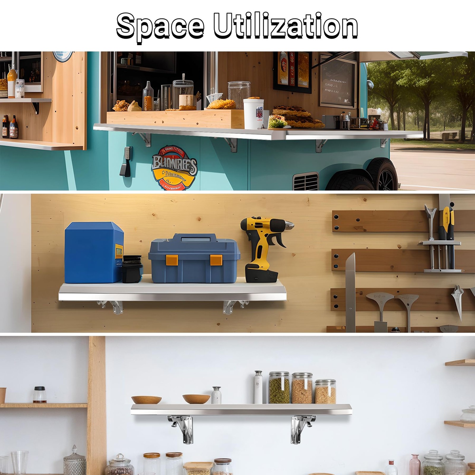 Stainless Steel Folding Concession Shelf 24″ x 18″