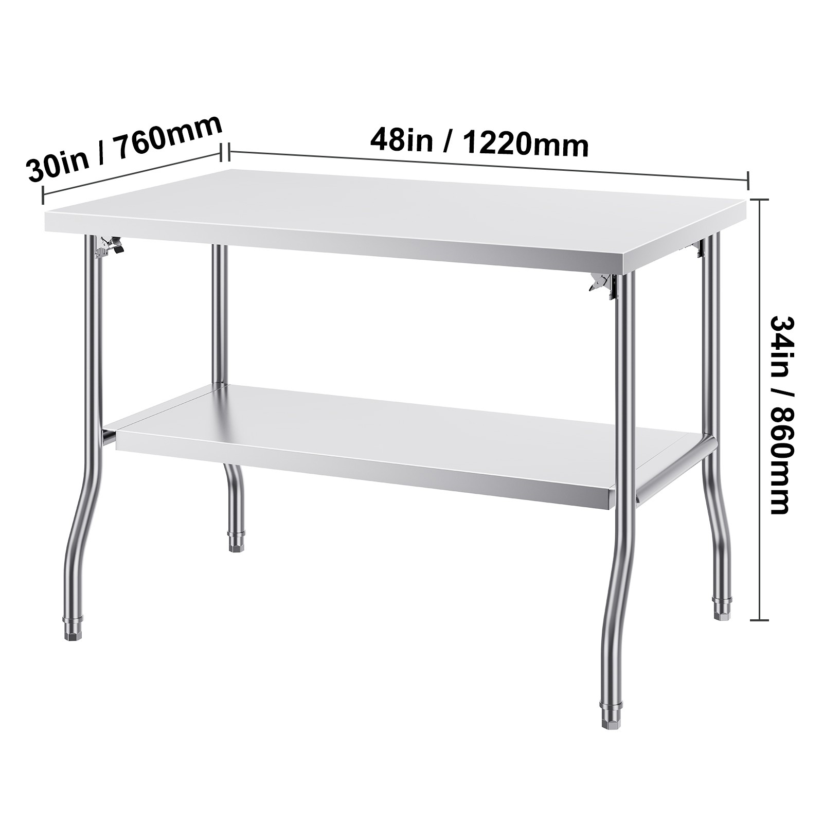 Folding Work Prep Table Stainless Steel with Undershelf -48 x 30 in.