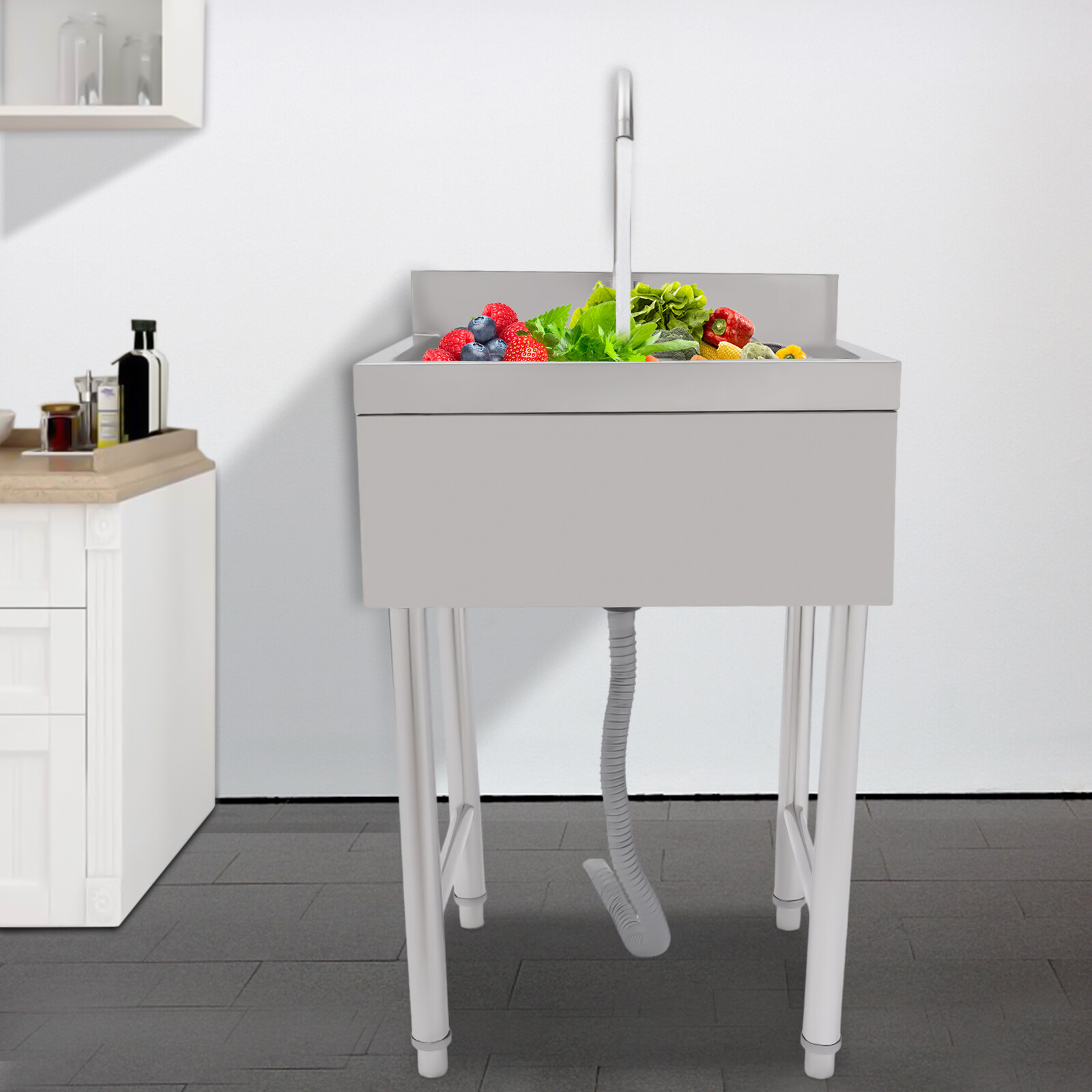 Commercial Stainless Steel Utility Sink with 360° Faucet & Large Capacity
