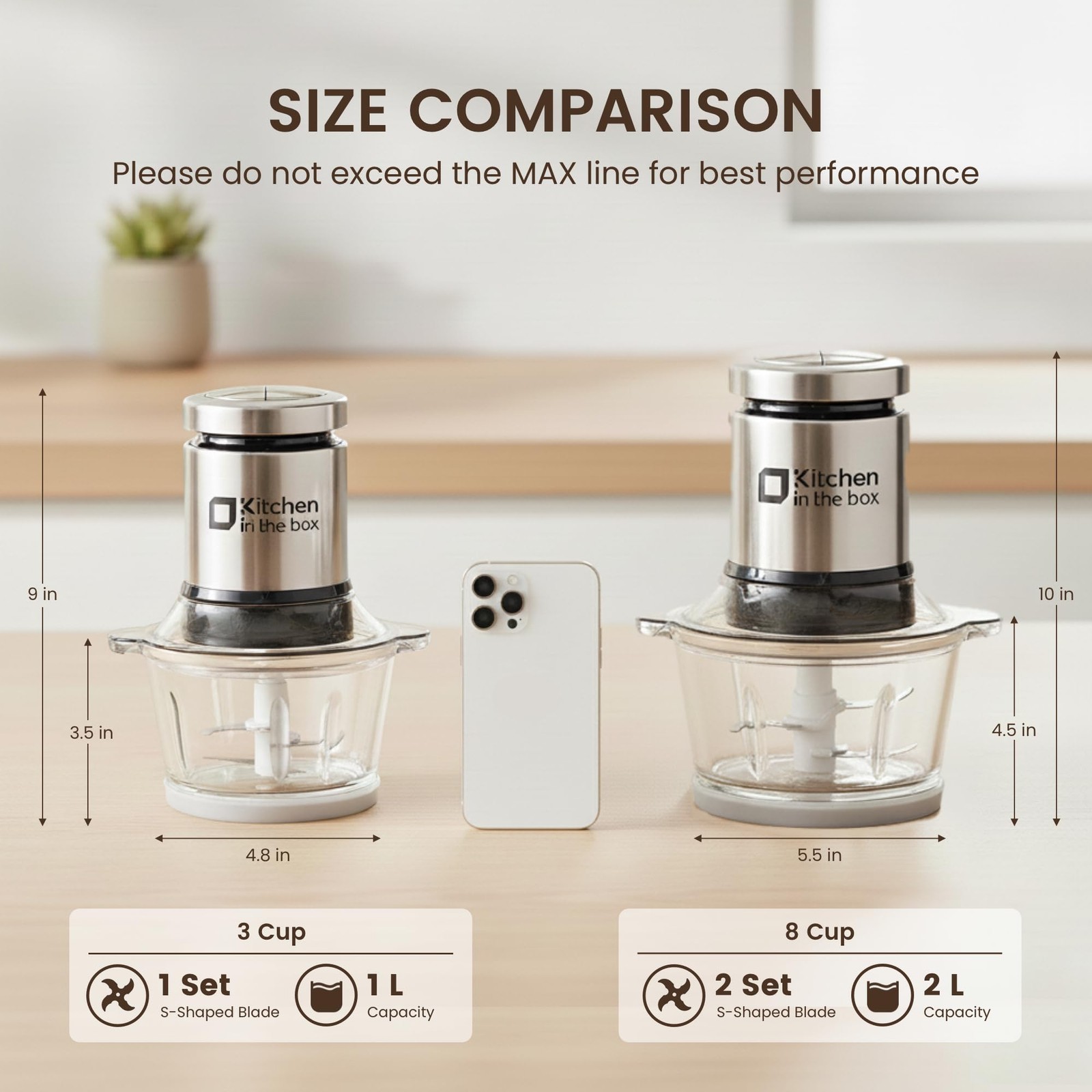 Kitchen in the box Food Processor, Electric Meat Sliver,8cup+8cup, silver