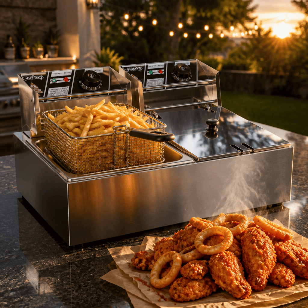 Electric Deep Fryer 22.8QT Double Tank Stainless Steel 3400W Commercial Kitchen