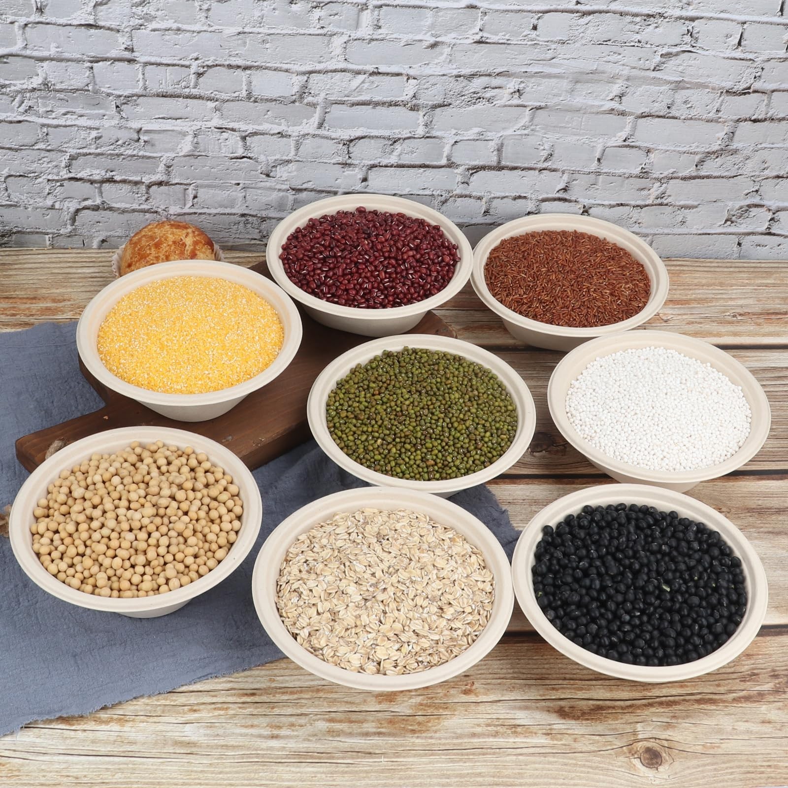 24 oz Round Disposable salad bowls with lids, Sugarcane Fiber Paper Bowls Pla…