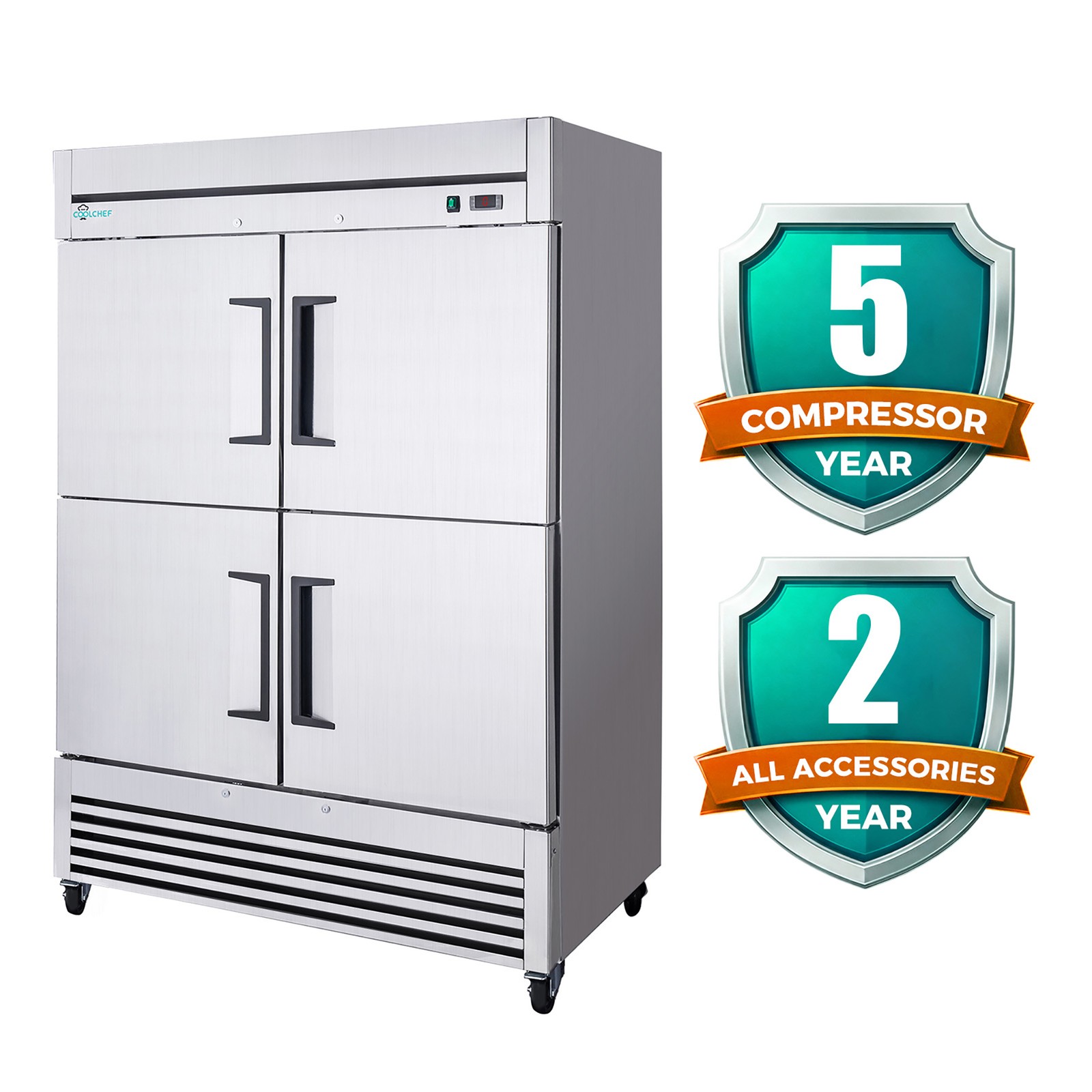 Commercial 54» Reach-In Freezer Upright Stainless Steel Solid 4 Doors 49 Cu.ft.