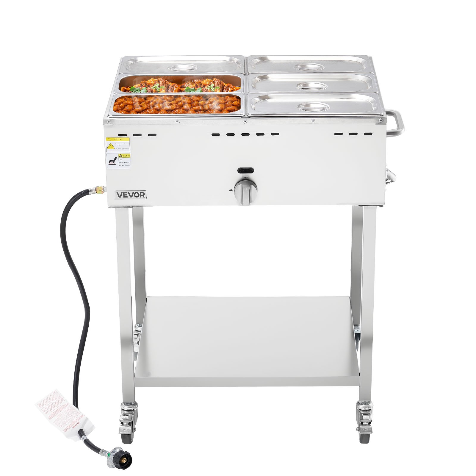 VEVOR Commercial Propane Steam Table 6-Pan Outdoor Food Warmer Stainless Steel
