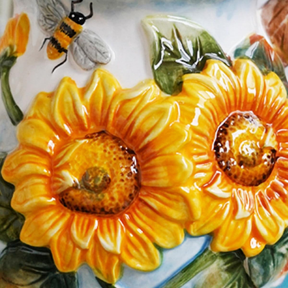Ceramic Coffee Pot, 3D Hand- Painted 37oz Sunflower and Bee Teapot, Home