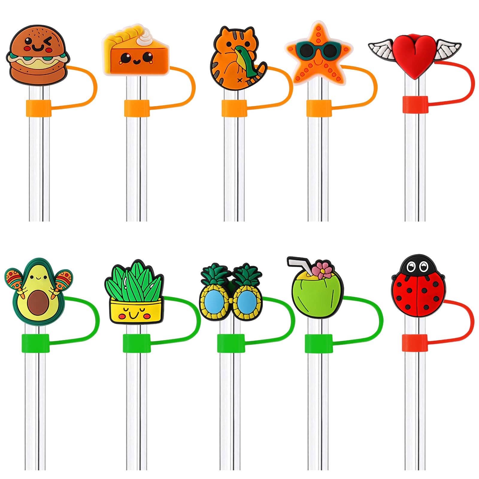 50Pcs Different Straw 10mm, Pink, Blue, Black, Green, Orange, Yellow, White