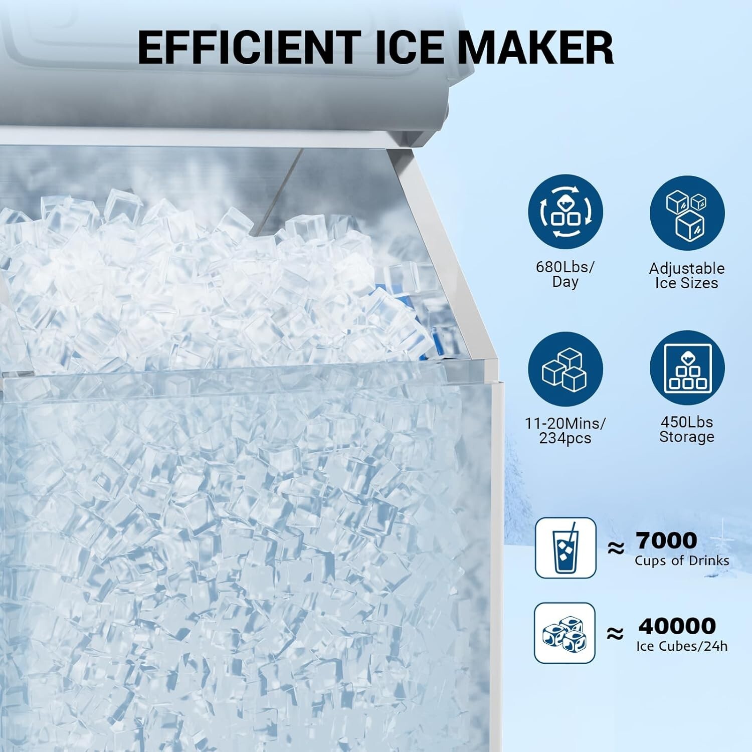 Commercial Ice Maker Machine 680LBS/24h Large Ice Machine 234 Ice Ready in 8-12M