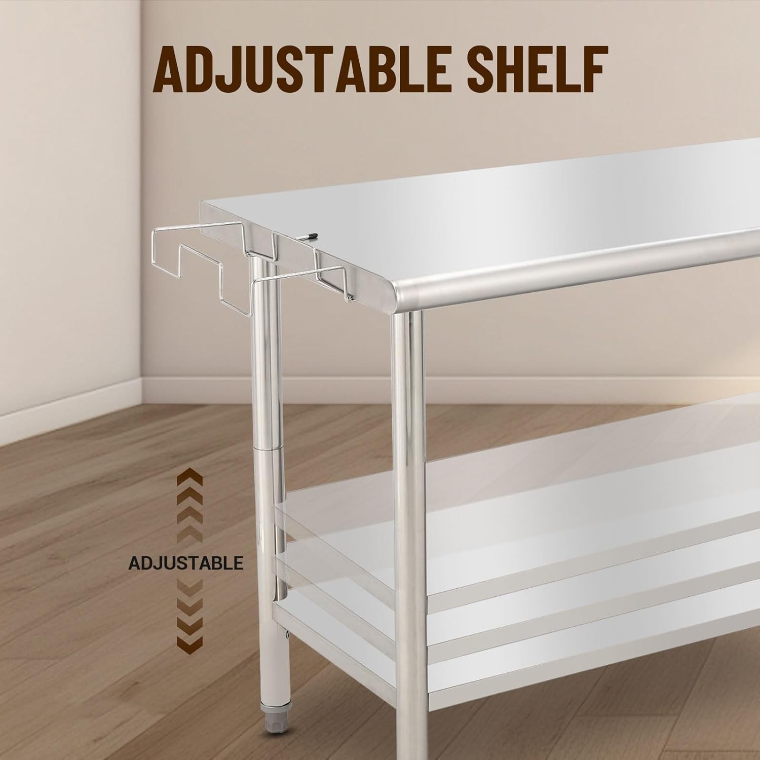 72x30x35 in NSF Stainless Steel Prep Table Adjustable Undershelf Trash Rack