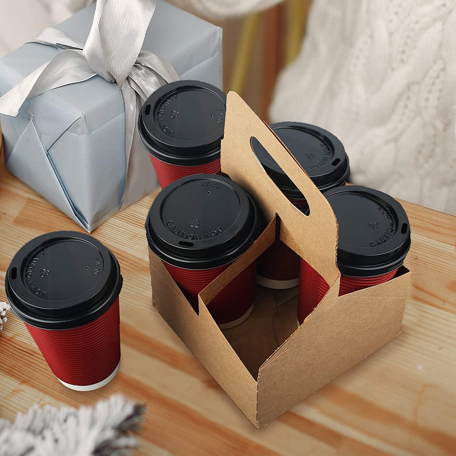 MT Products Kraft Drink Carrier with Handle | Holds Up To 4 Cups – Pack of 30