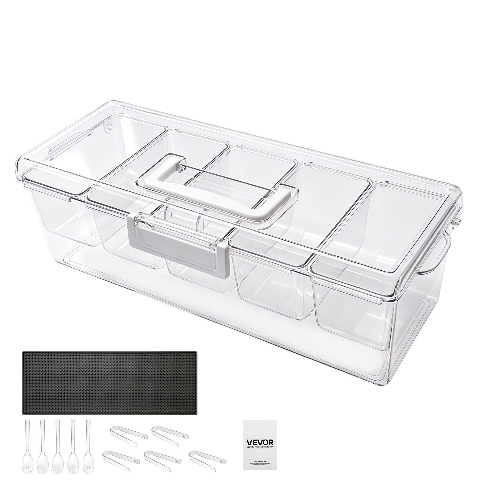 VEVOR 5 Compartment Chilled Condiment Server Caddy Ice Cooled Serving Container