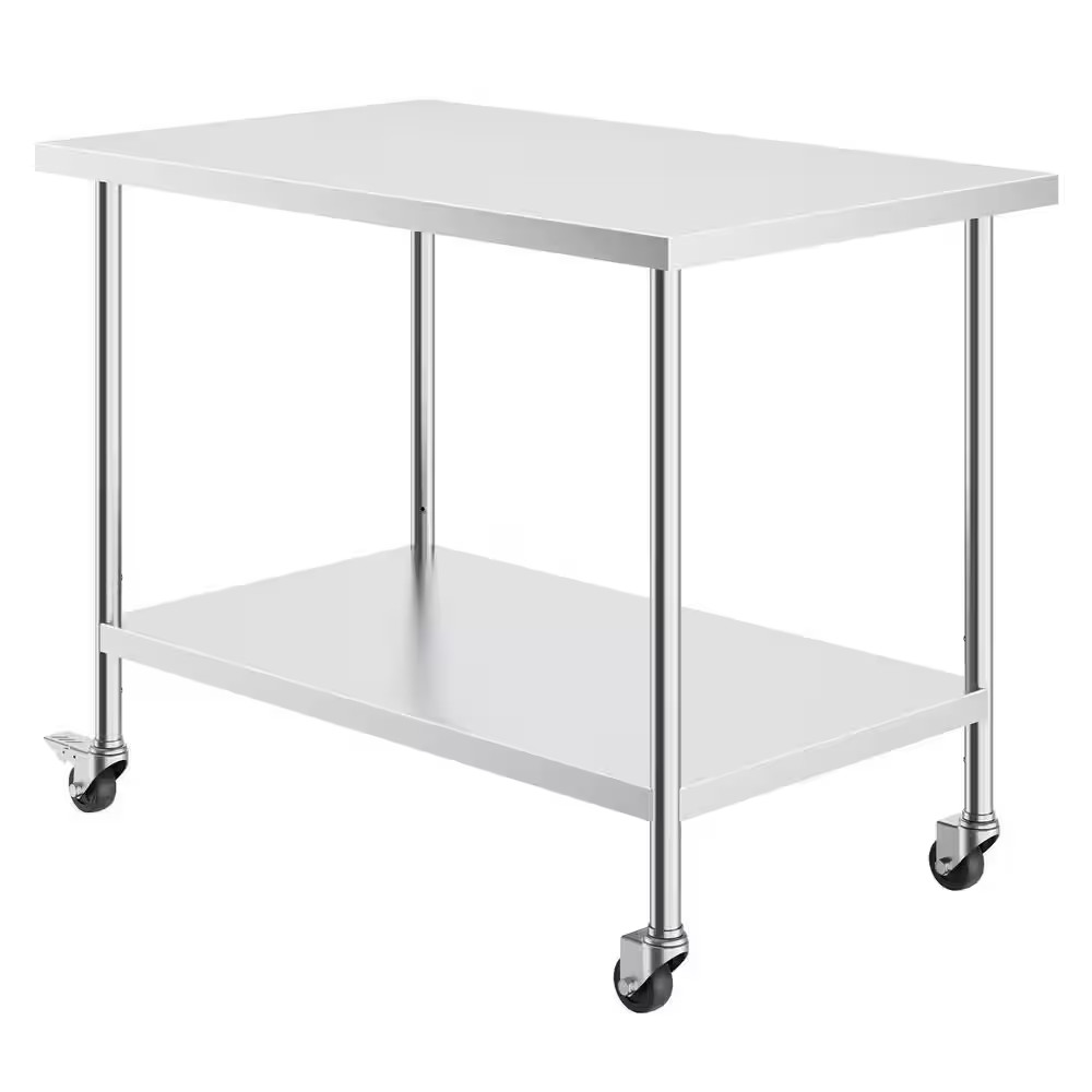 Stainless Steel Work Table 30 X 48 X 38 In., Silver Kitchen Prep Table with 4 Wh