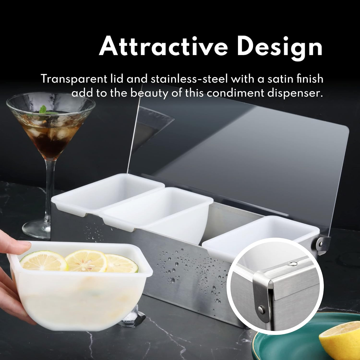 48025 Stainless Steel Condiment Dispenser with 4 Compartments (NO ICE Tray Inclu