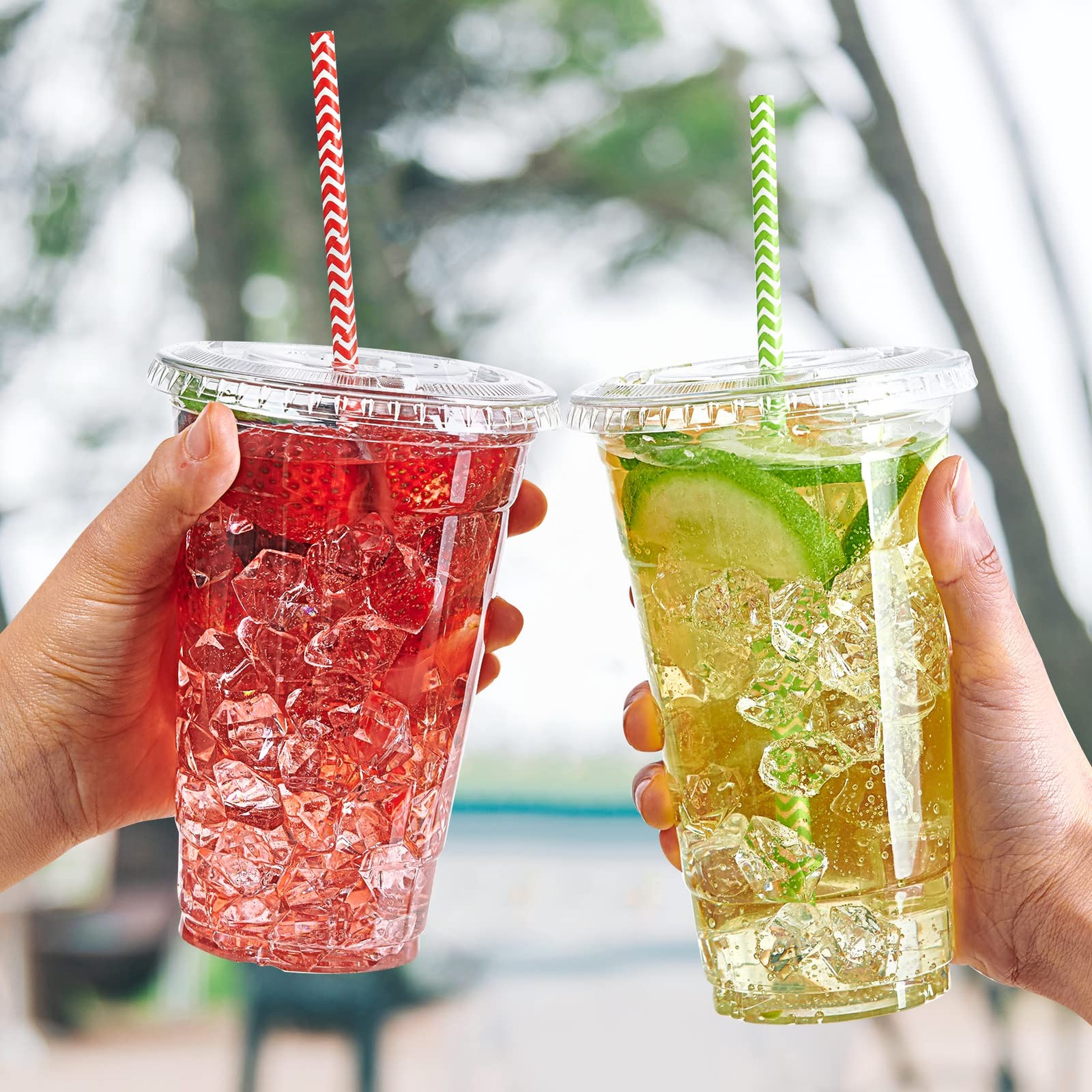 [90 Sets] 20 oz Clear Plastic Cups With Flat Lids, Disposable Drinking Cups, …