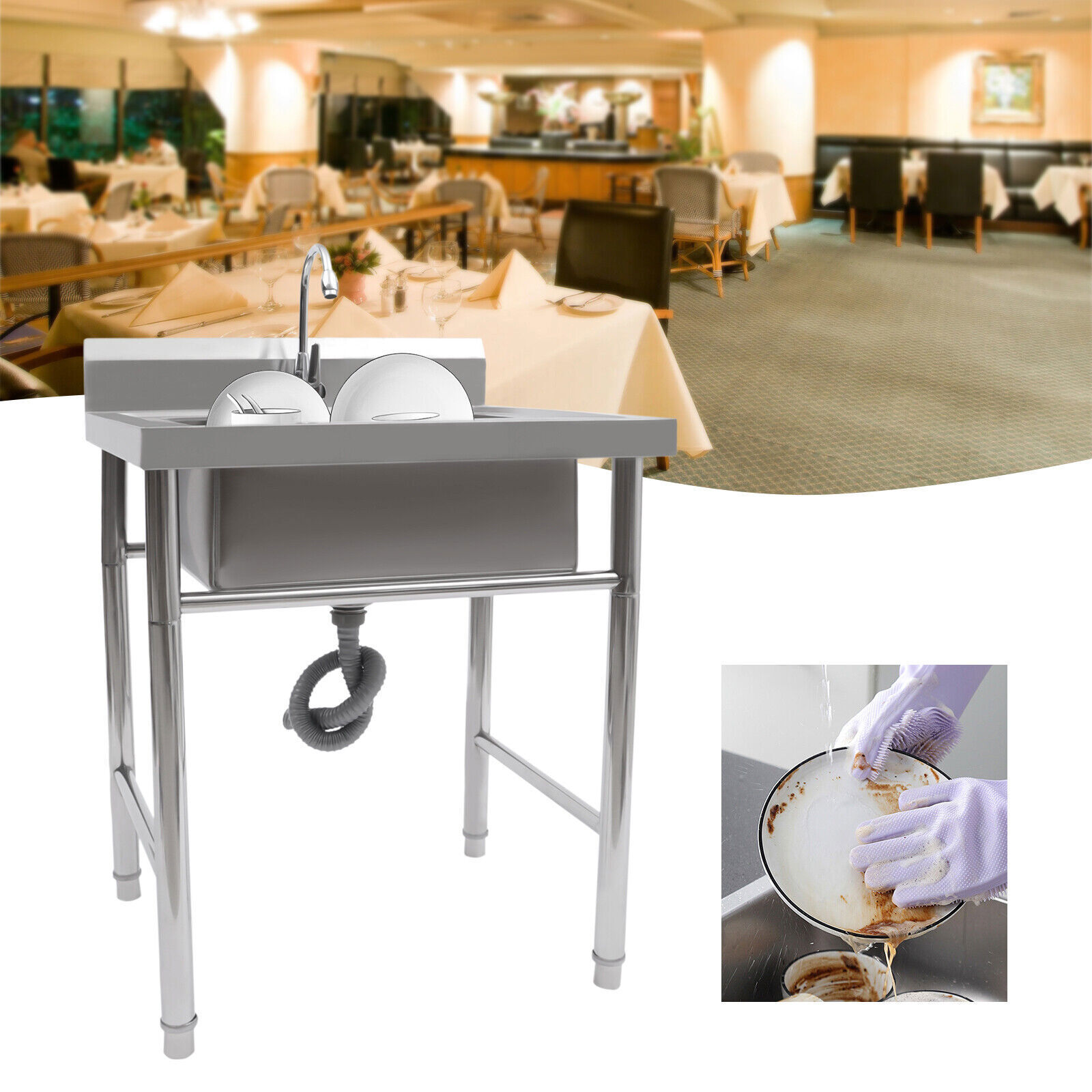 Free Standing Commercial Kitchen Sink Catering 1 Washing Bowl Stainless Steel