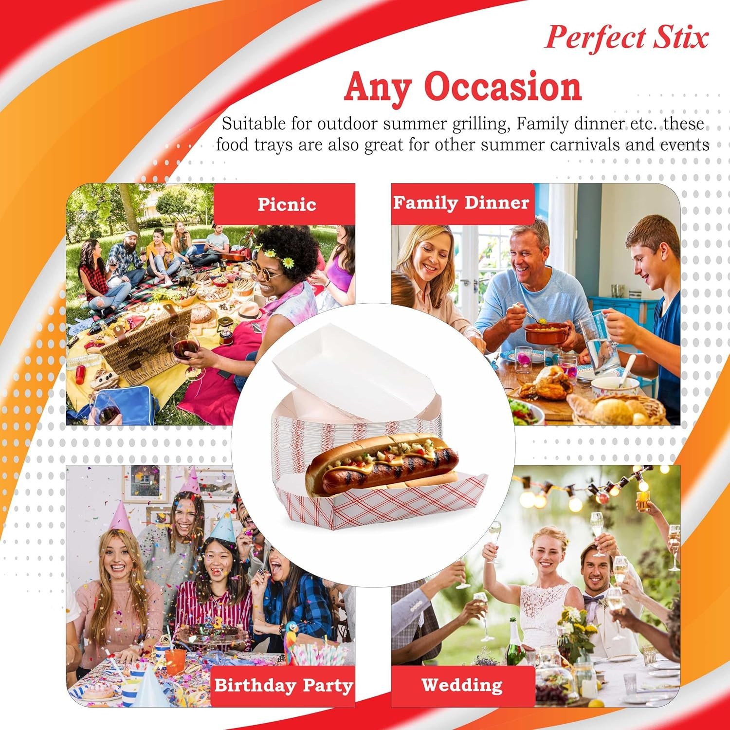 7″ Paper Hot Dog Trays- Pack of 50Ct