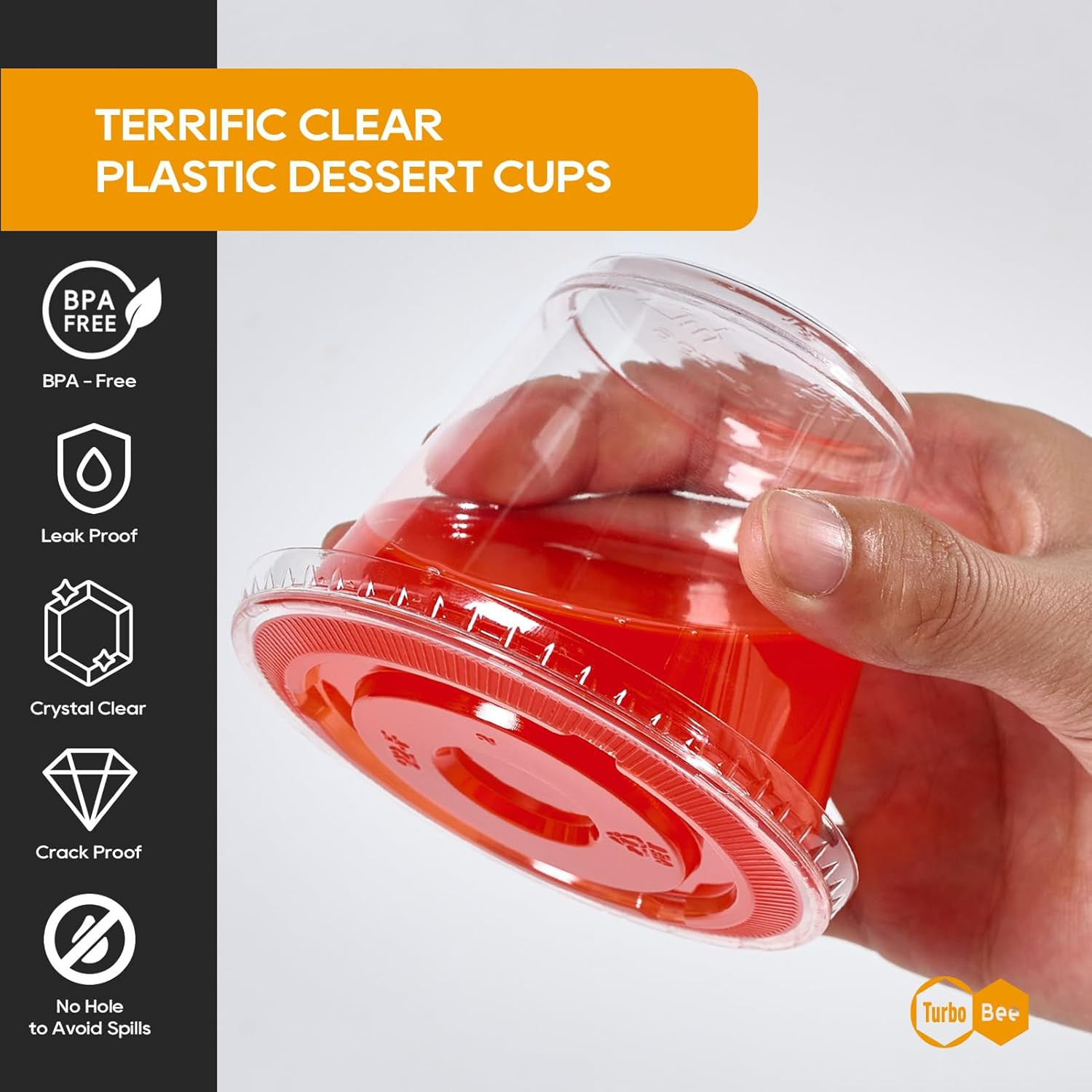 Turbo Bee 200 Pack 9 OZ Clear Plastic Cups with Flat Lids, Disposable Dessert Cu