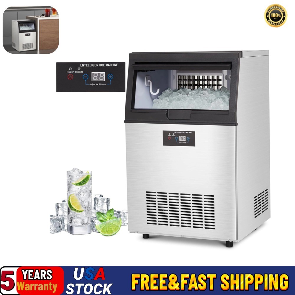Commercial Ice Maker Machine 90lbs/24h w/ 30lbs Ice Storage Stainless Steel Bar