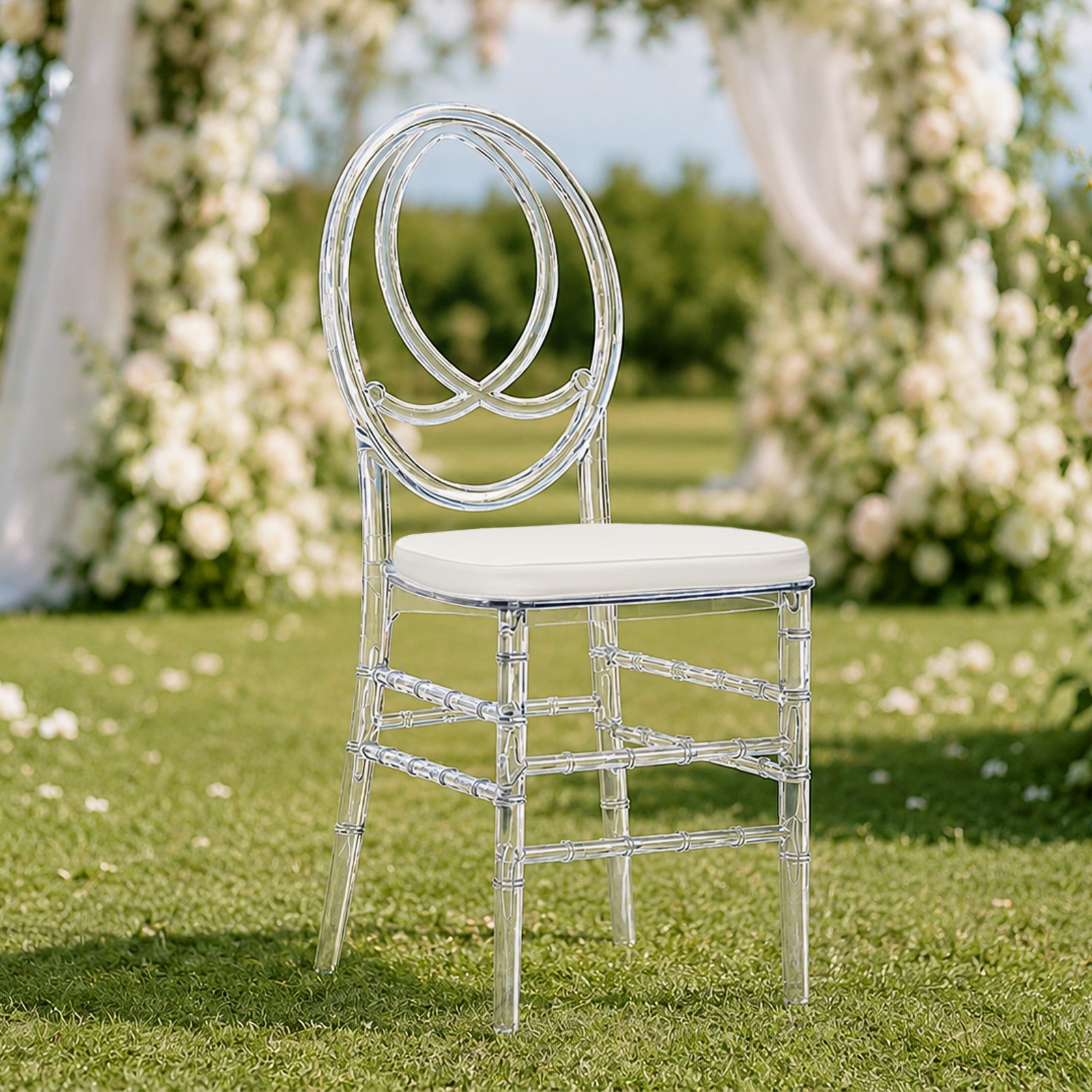 Set of 3 Clear Acrylic Chiavari Dining Ghost Chairs with Cushions for Banquet