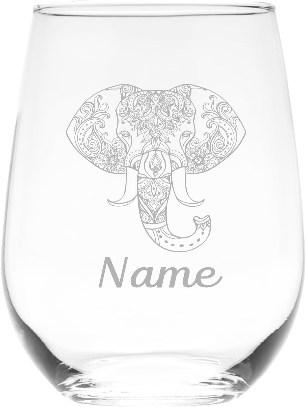 Personalized Elephant Stemless Wine Glass with Name – Custom Elephant Themed