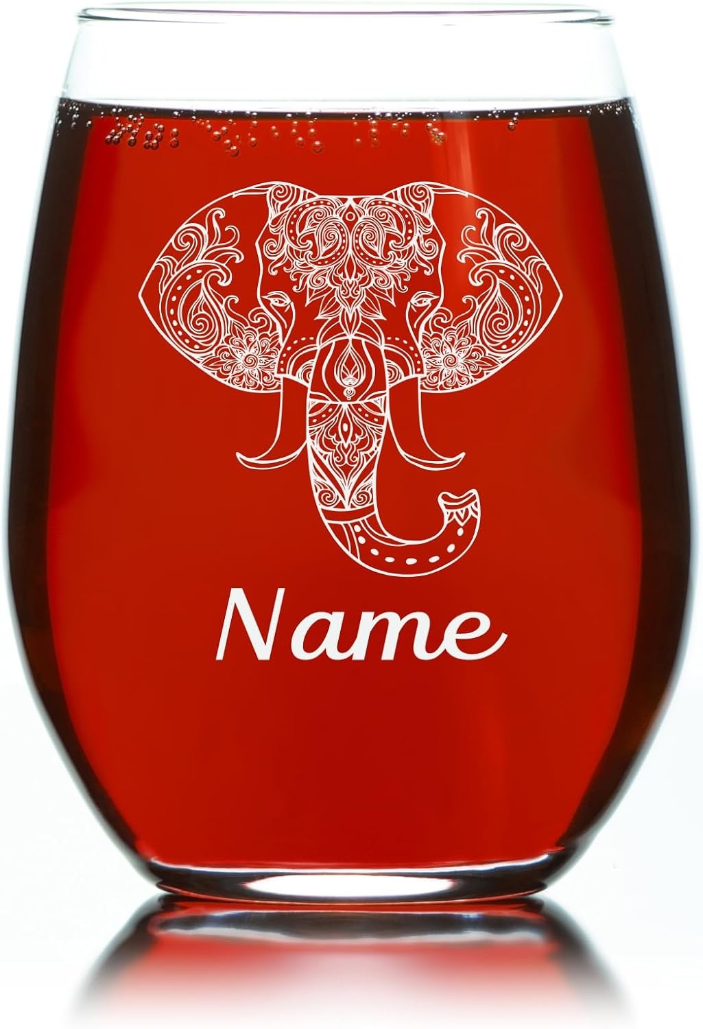 Personalized Elephant Stemless Wine Glass with Name – Custom Elephant Themed